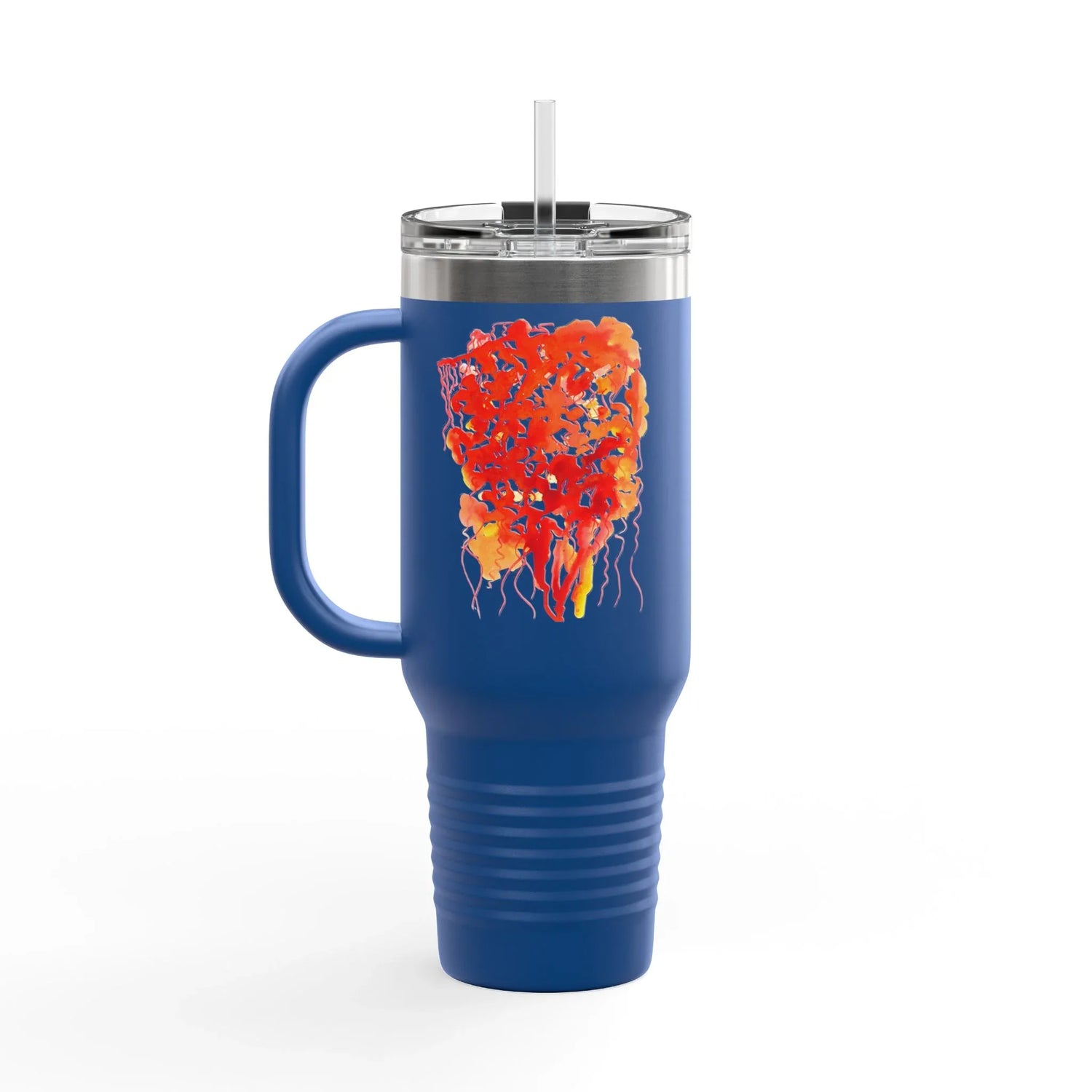 40oz Insulated Travel Mug – Eclats Corail Watercolor Design - Laure Leprince - Artiste Peintre