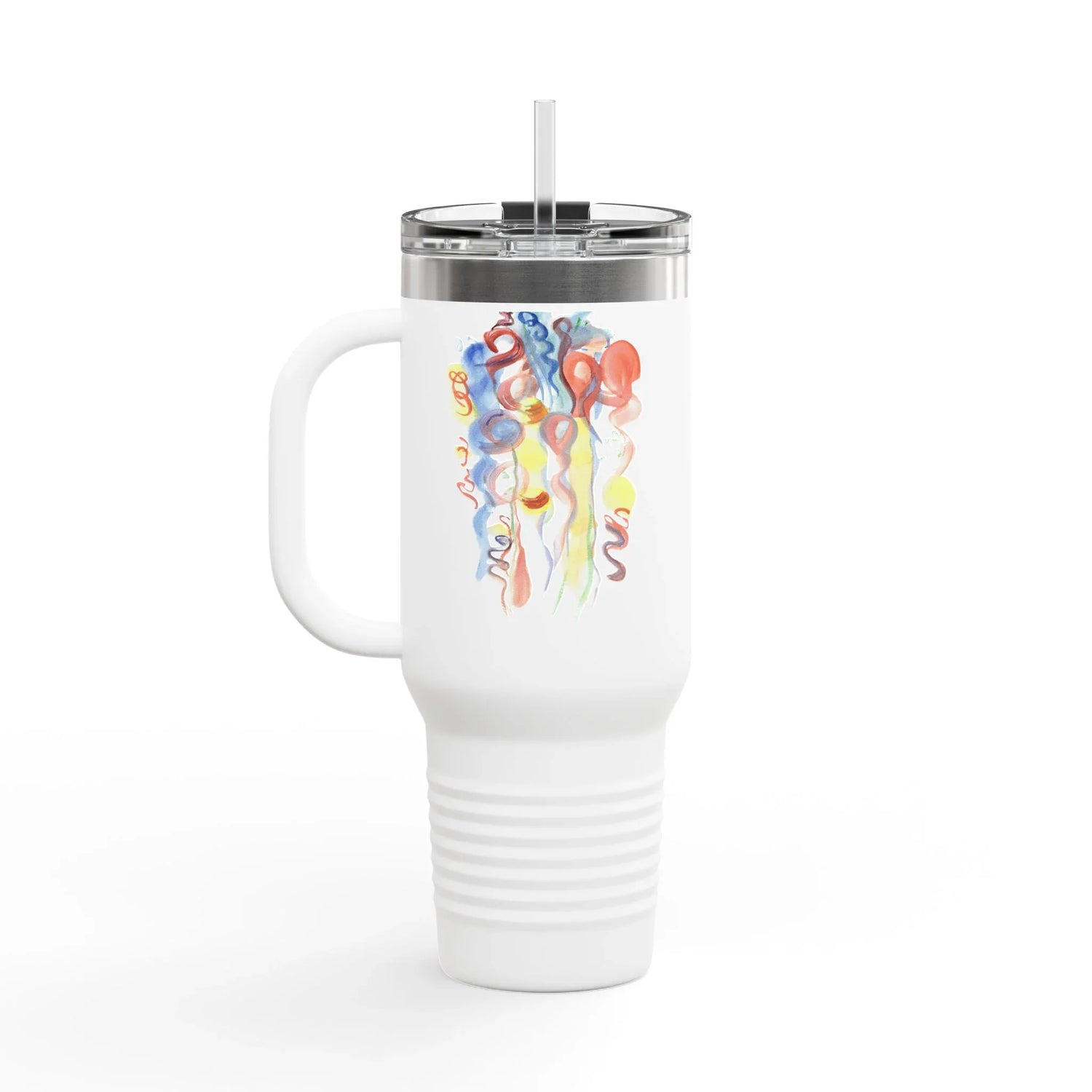 40oz Insulated Travel Mug – Les Serpentins Watercolor Design - Laure Leprince - Artiste Peintre
