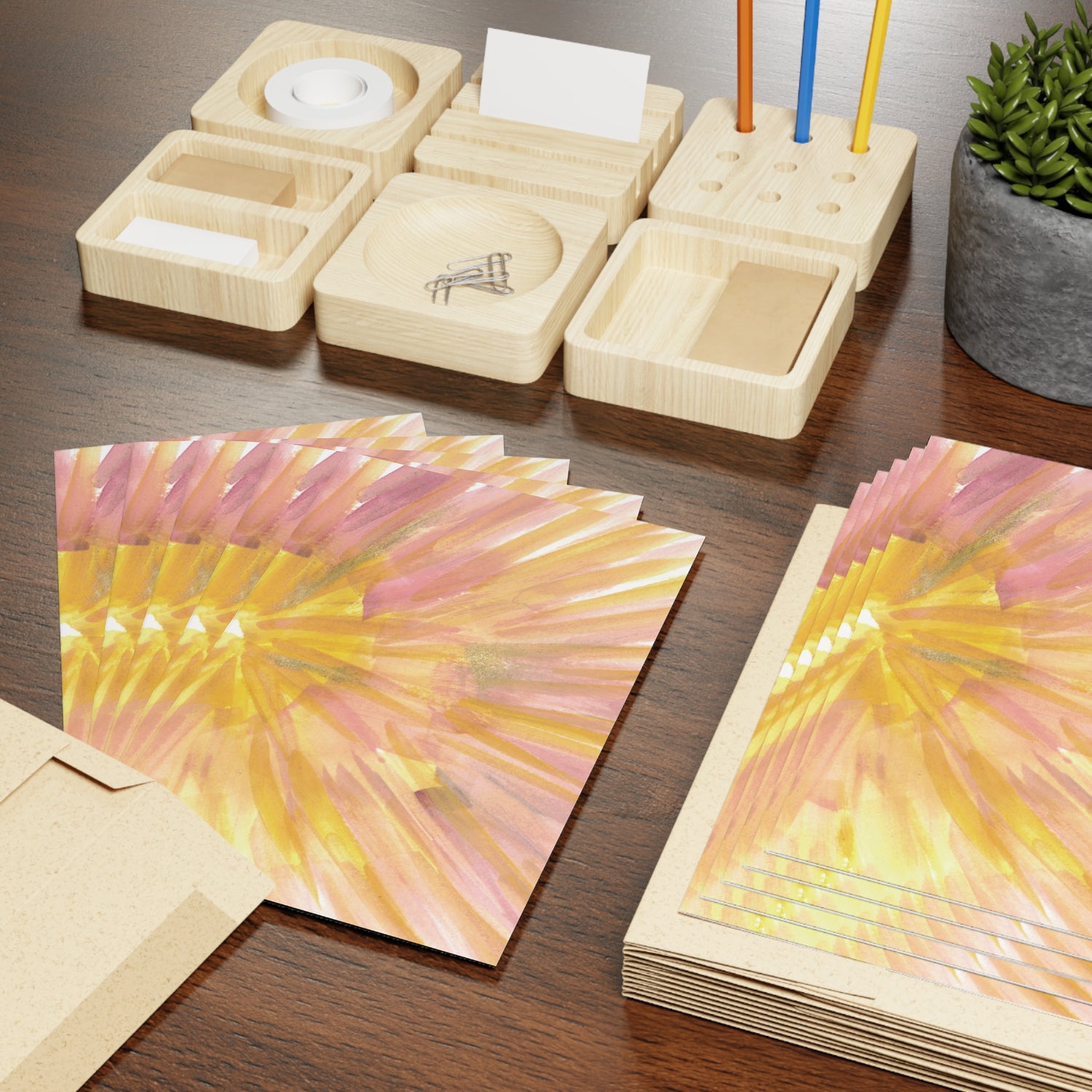 Solar Bloom Watercolor Leaf Greeting Card - Elegant