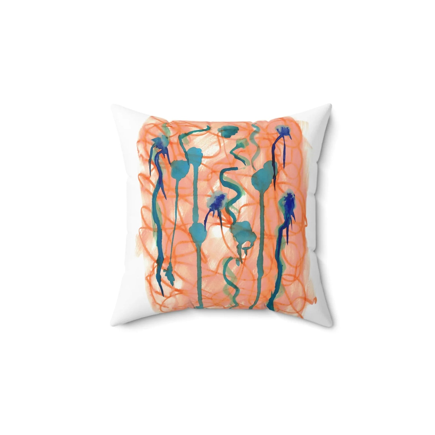 Square Throw Pillow Saphir Ambre — Minimal Brushstroke Accent - Laure Leprince - Artiste Peintre