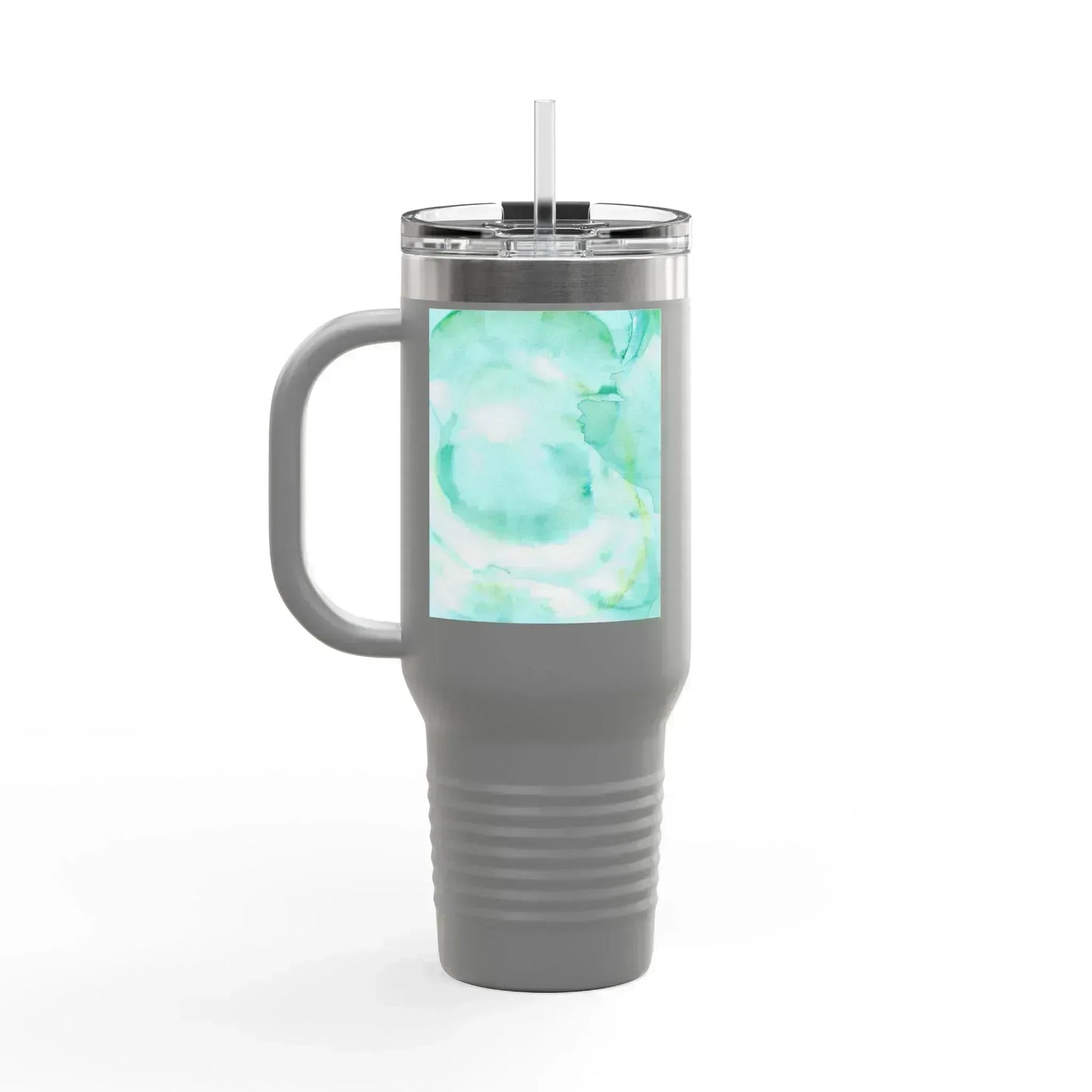 40oz Insulated Travel Mug – Aqua Bloom Watercolor Design - Laure Leprince - Artiste Peintre