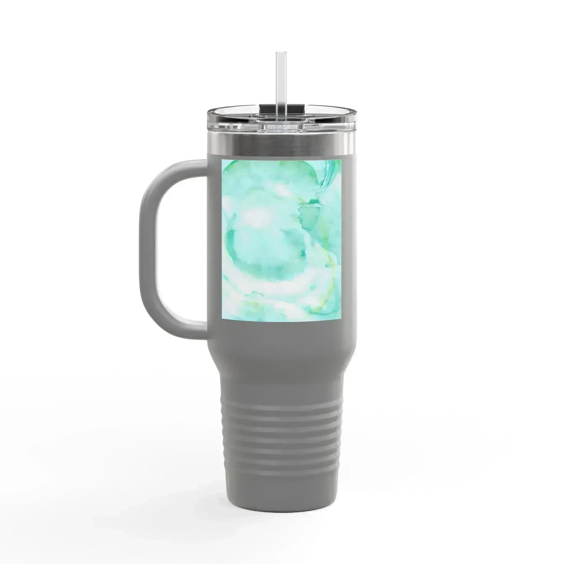 40oz Insulated Travel Mug – Aqua Bloom Watercolor Design - Laure Leprince - Artiste Peintre