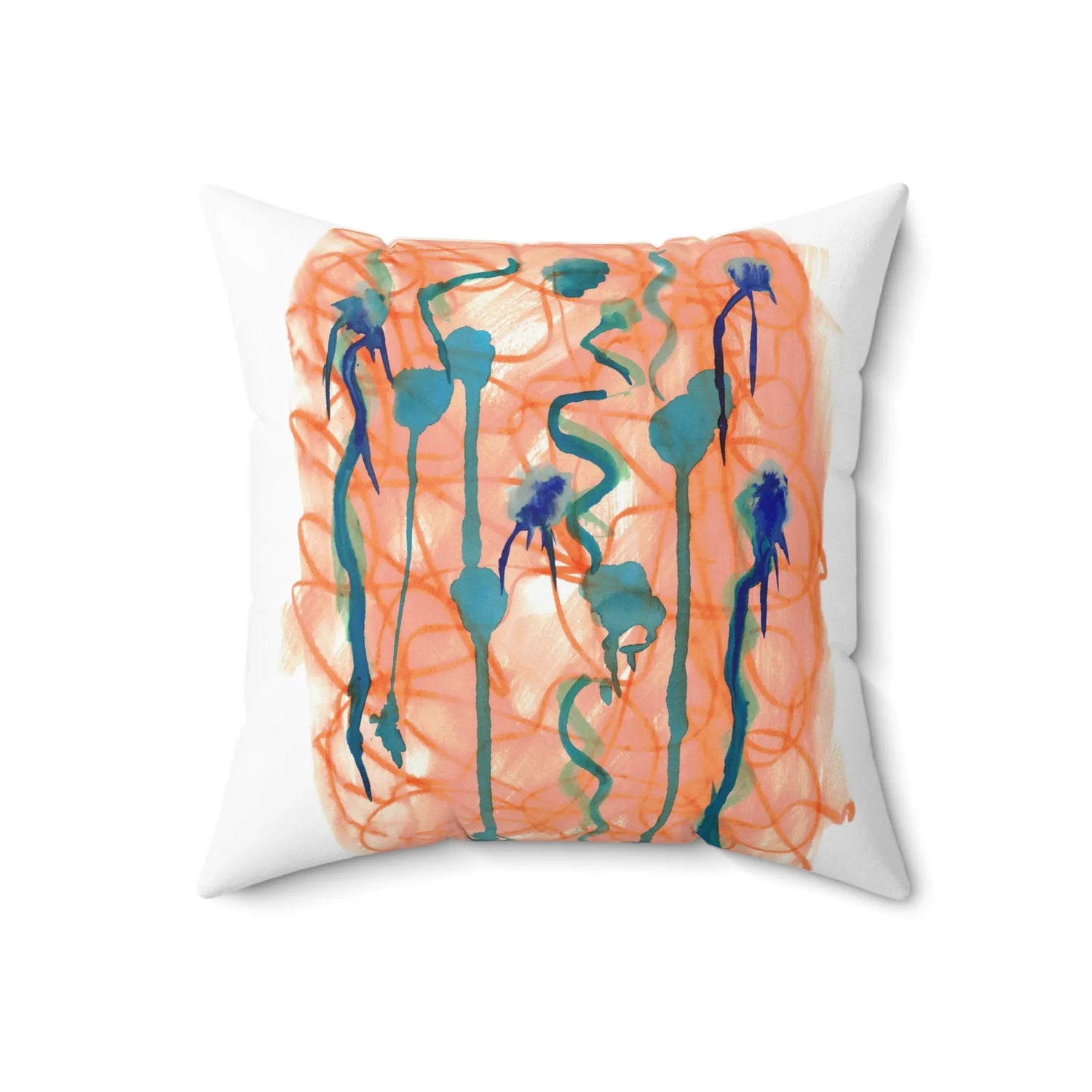 Square Throw Pillow Saphir Ambre — Minimal Brushstroke Accent - Laure Leprince - Artiste Peintre