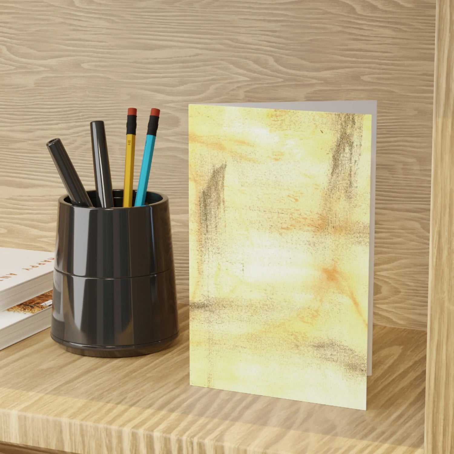 Golden Haze Watercolor Leaf Greeting Card - Elegant - Laure Leprince - Artiste Peintre