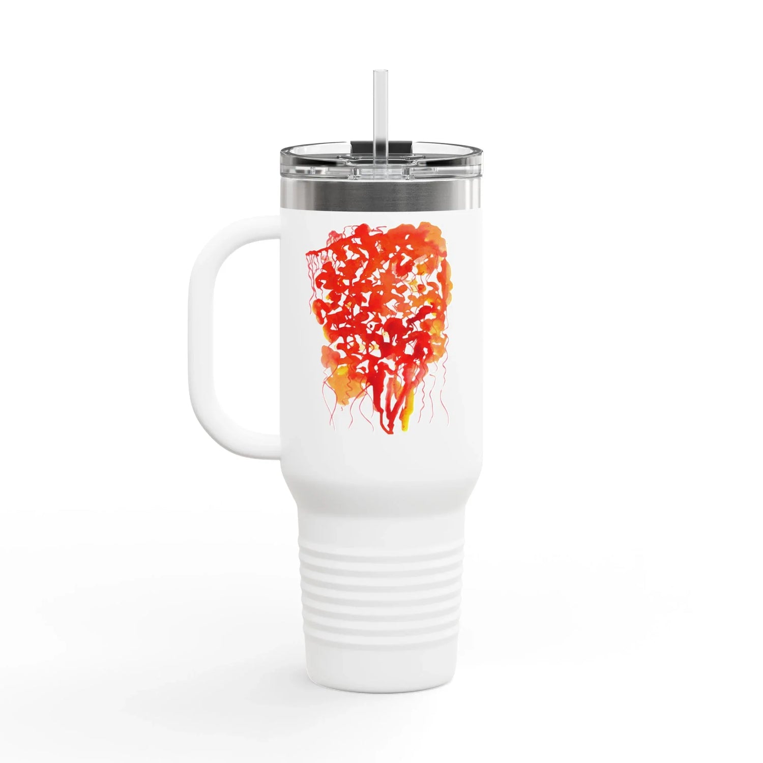 40oz Insulated Travel Mug – Eclats Corail Watercolor Design - Laure Leprince - Artiste Peintre