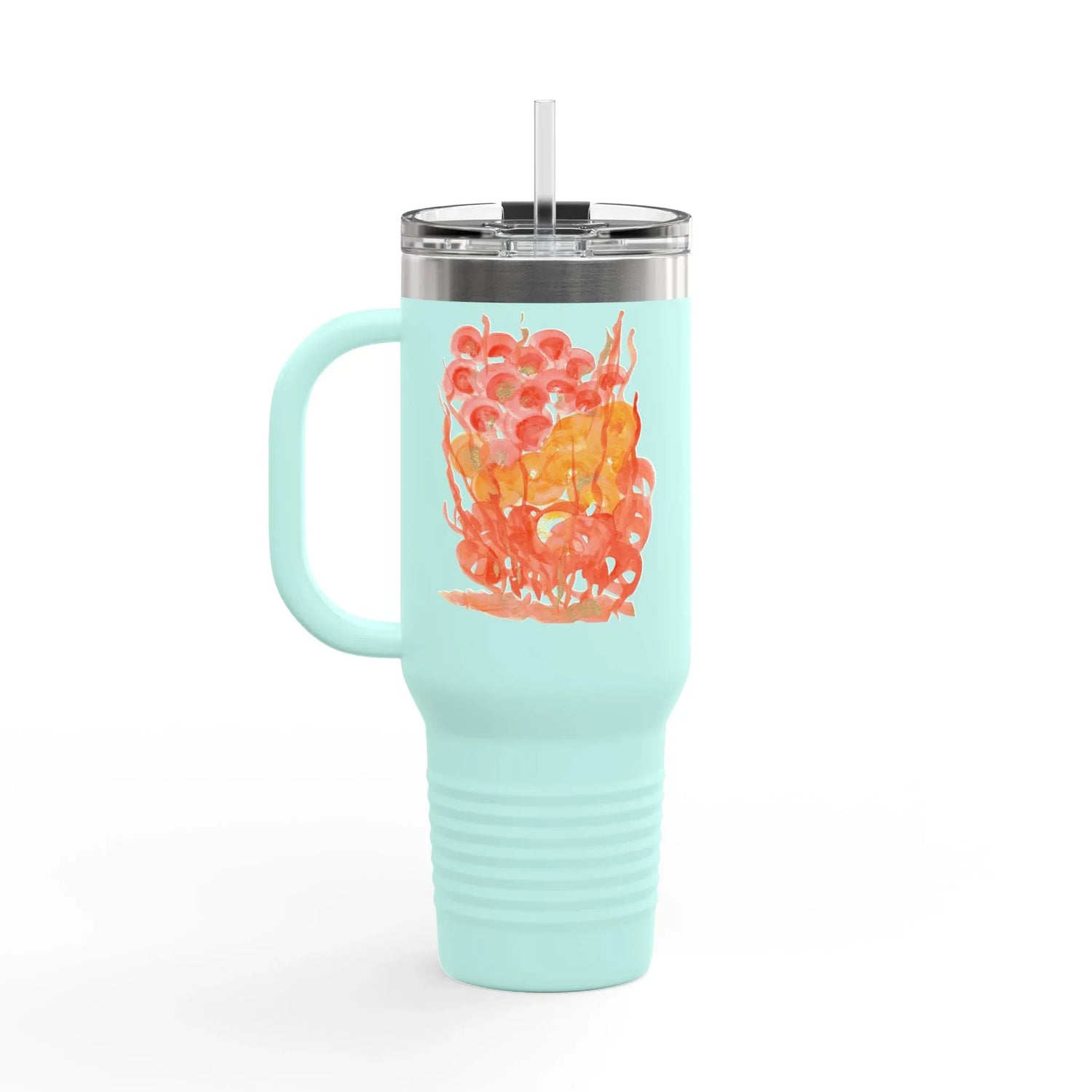 40oz Insulated Travel Mug – Sunrice Flora Watercolor Design - Laure Leprince - Artiste Peintre