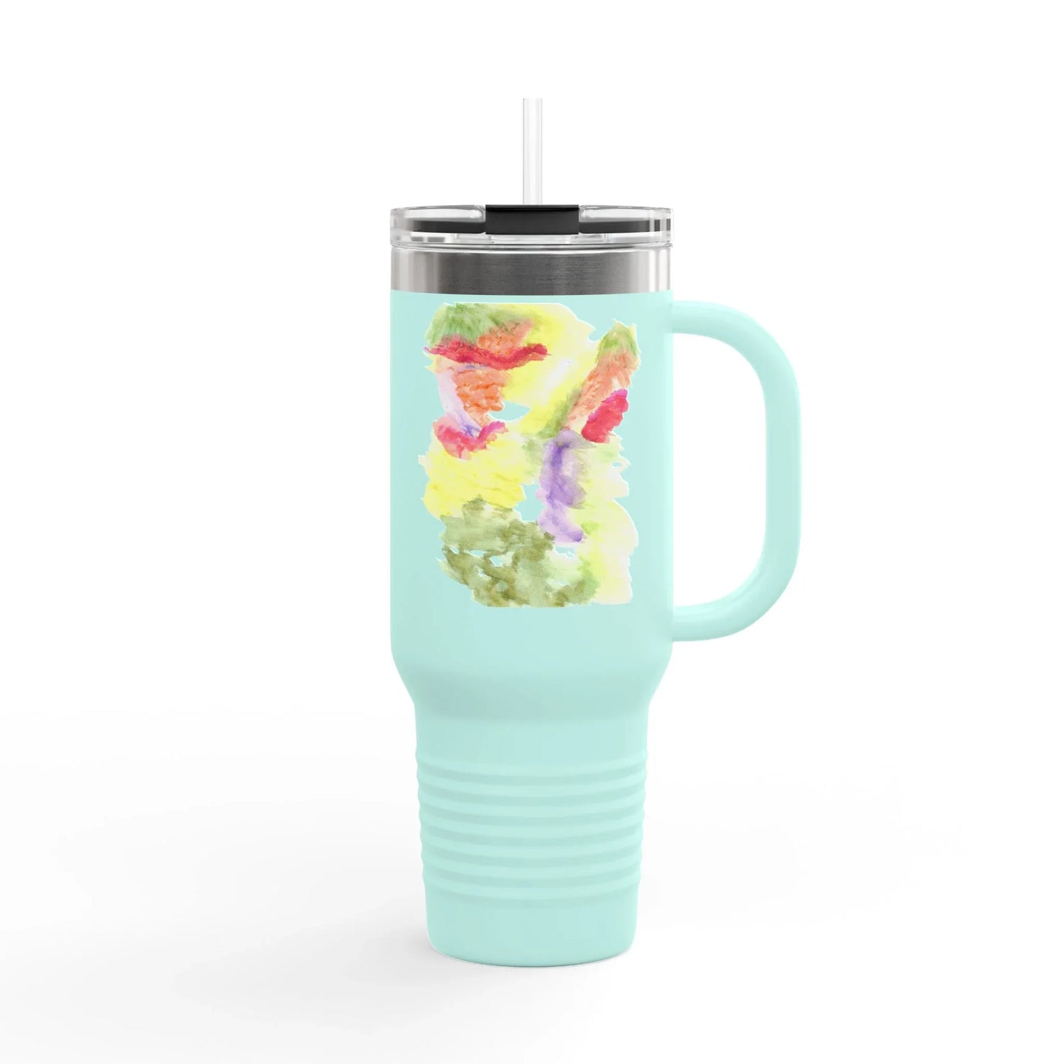 40oz Insulated Travel Mug – Eclosion Chromatique Watercolor Design - Laure Leprince - Artiste Peintre