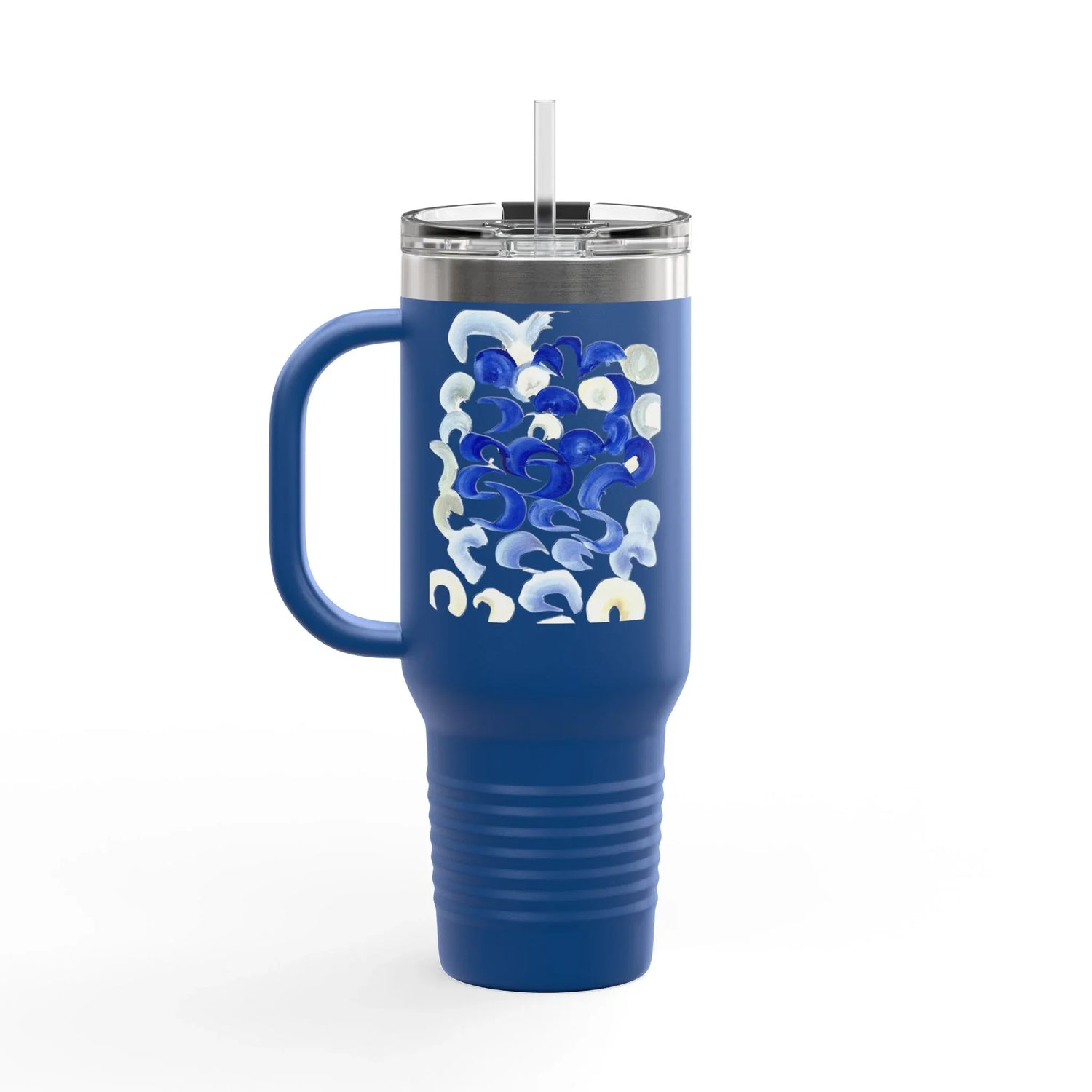 40oz Insulated Travel Mug – Blue Swirls Watercolor Design - Laure Leprince - Artiste Peintre