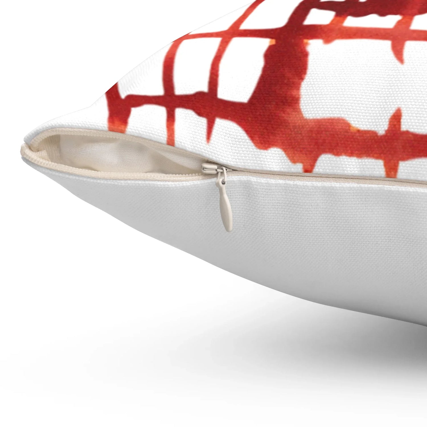 Coussin Carré Décoratif Solar Frame — Minimal Red Brushstroke Accent - Laure Leprince - Artiste Peintre