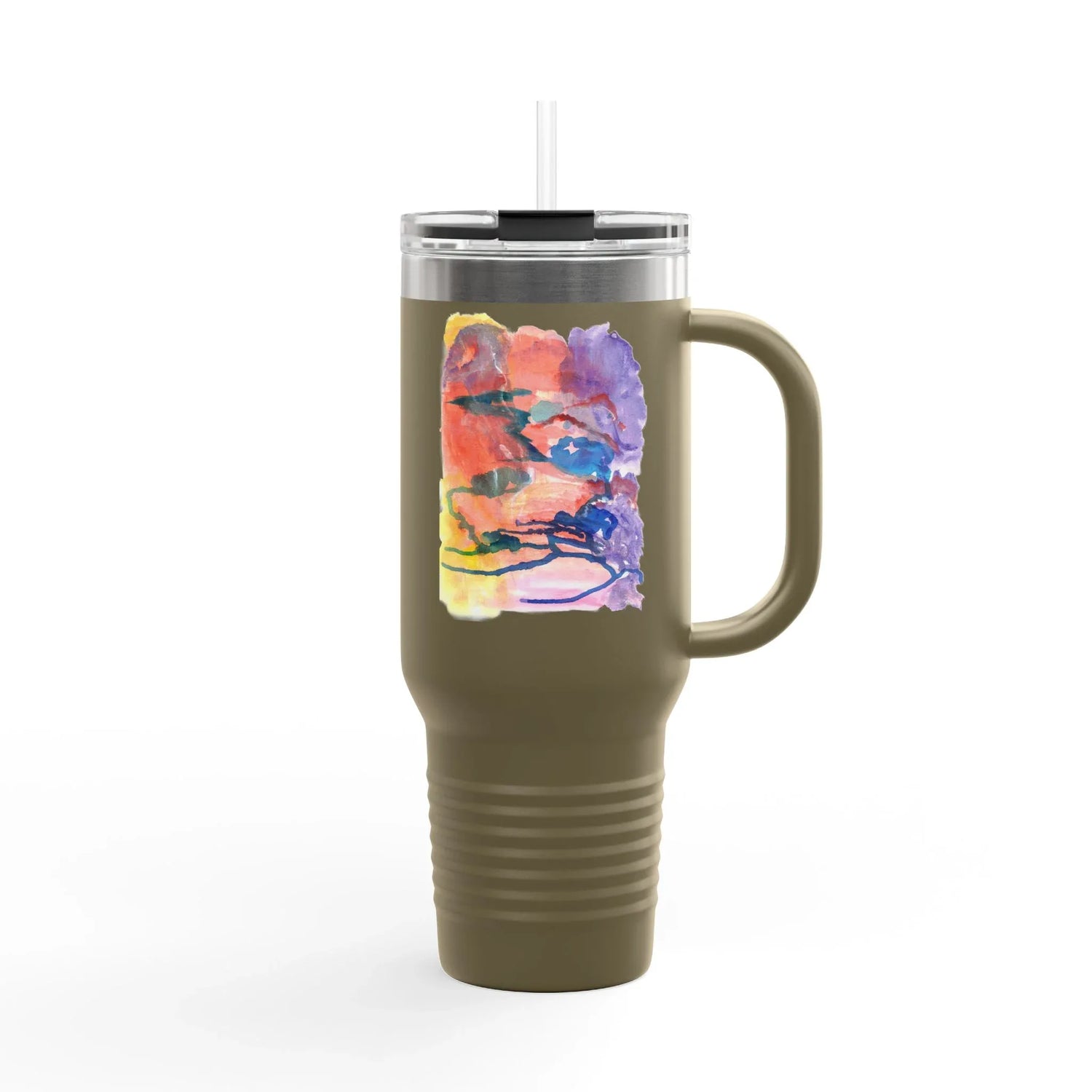 40oz Insulated Travel Mug – Neon mirage Watercolor Design - Laure Leprince - Artiste Peintre