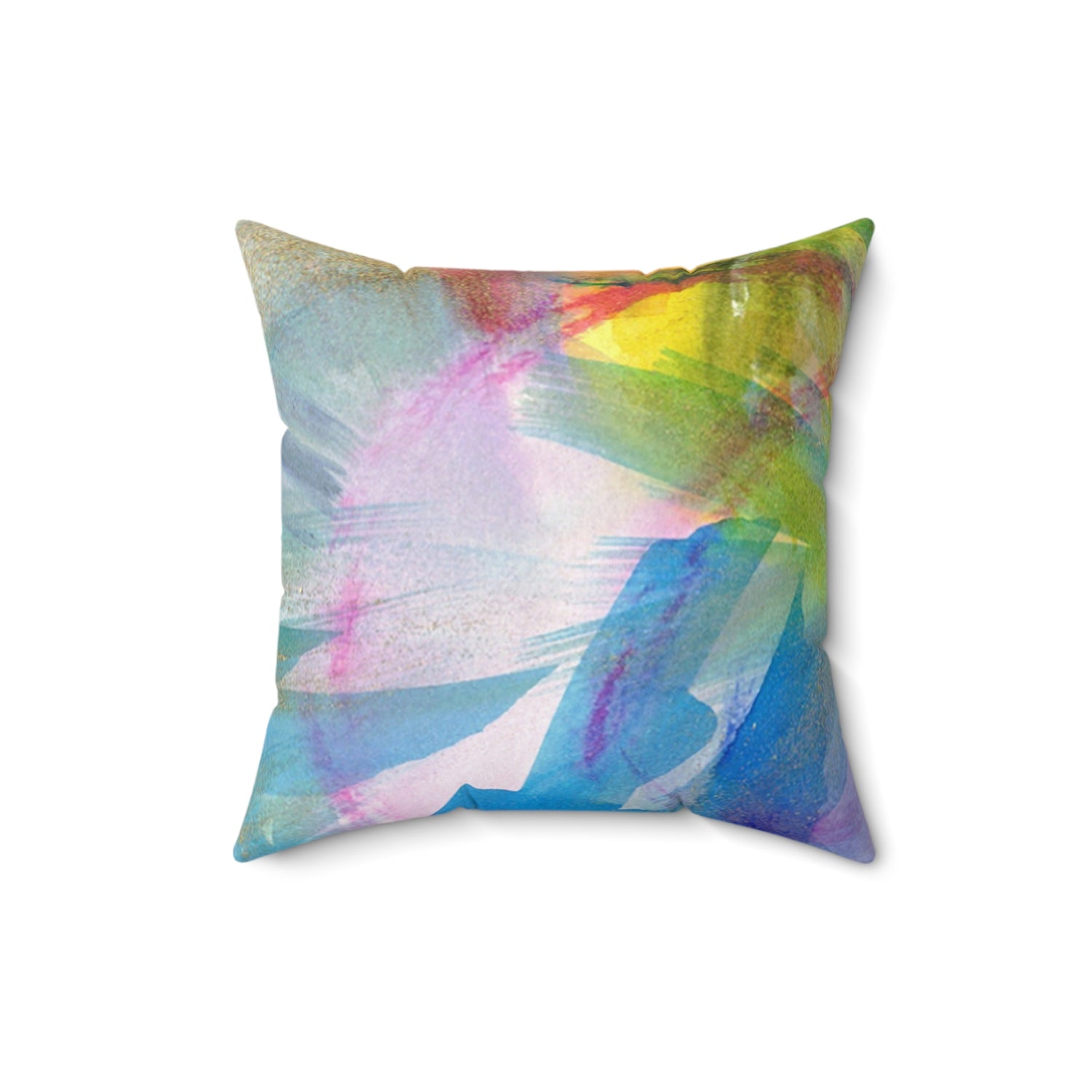 Square Throw Pillow Crystal Bloom — Minimal Blue Brushstroke Accent
