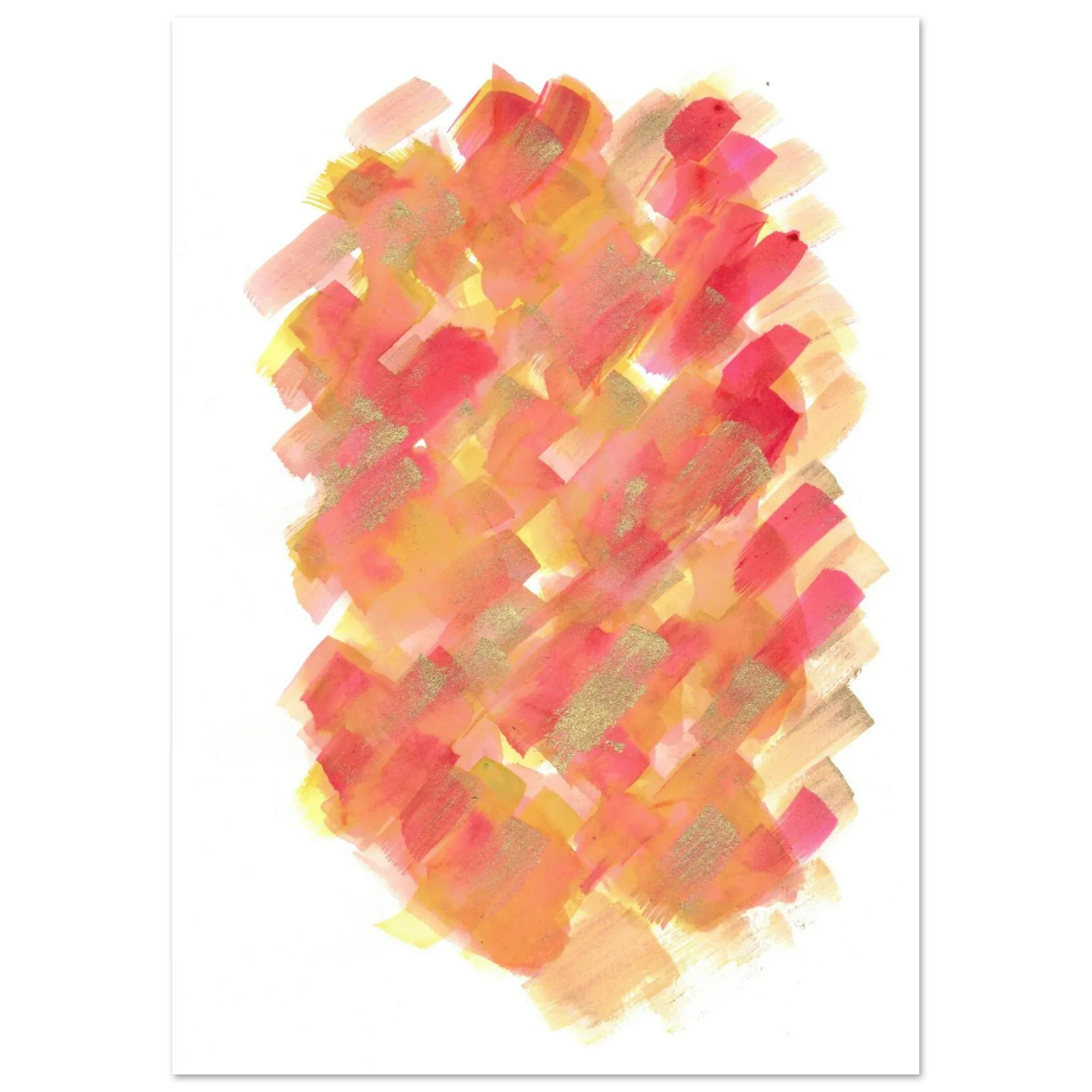 Abstract Golden Sunrise Watercolor Matte Poster - Warm Brushstrokes & Glimmering Accents - Laure Leprince - Artiste Peintre