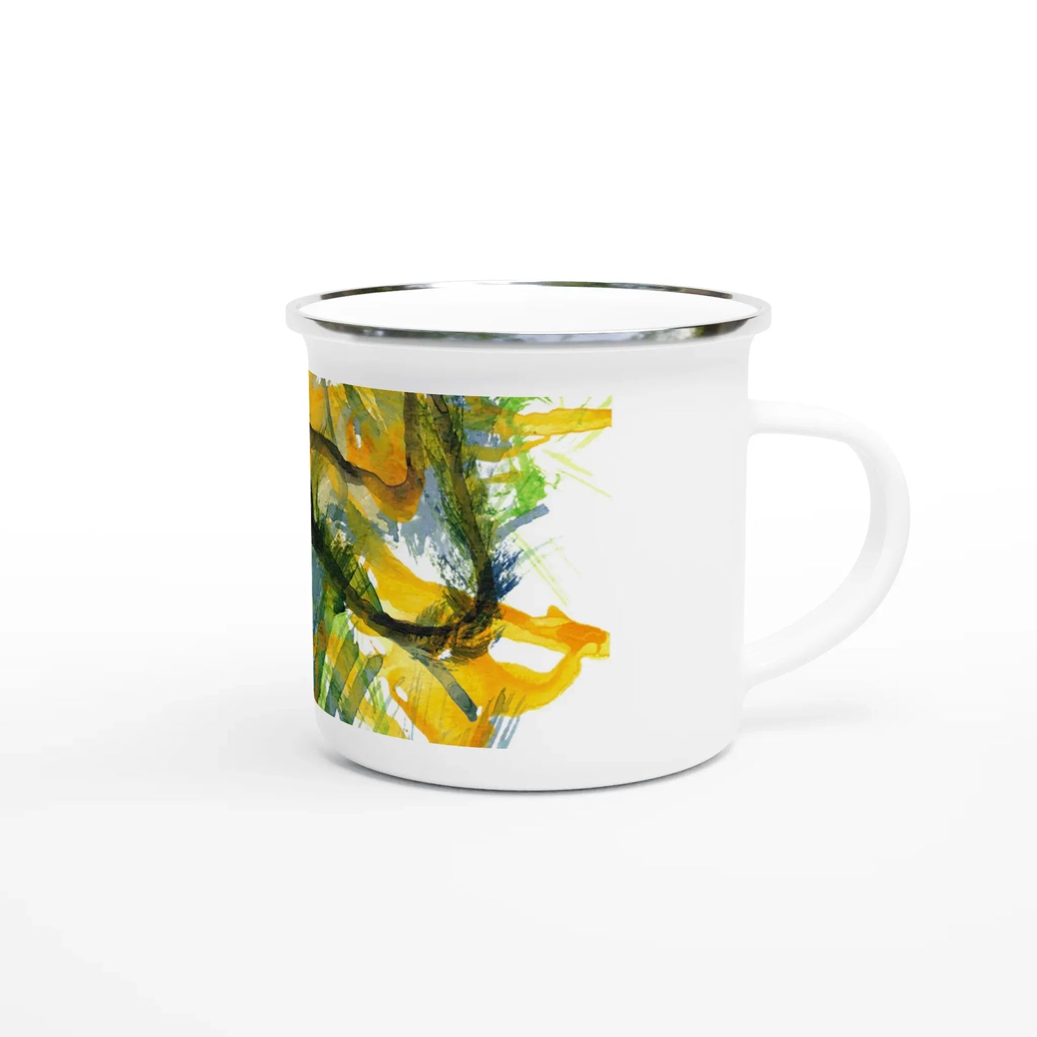 Mug en émail blanc 35 cl Tempête Solaire – Léger, vintage et résistant - Laure Leprince - Artiste Peintre