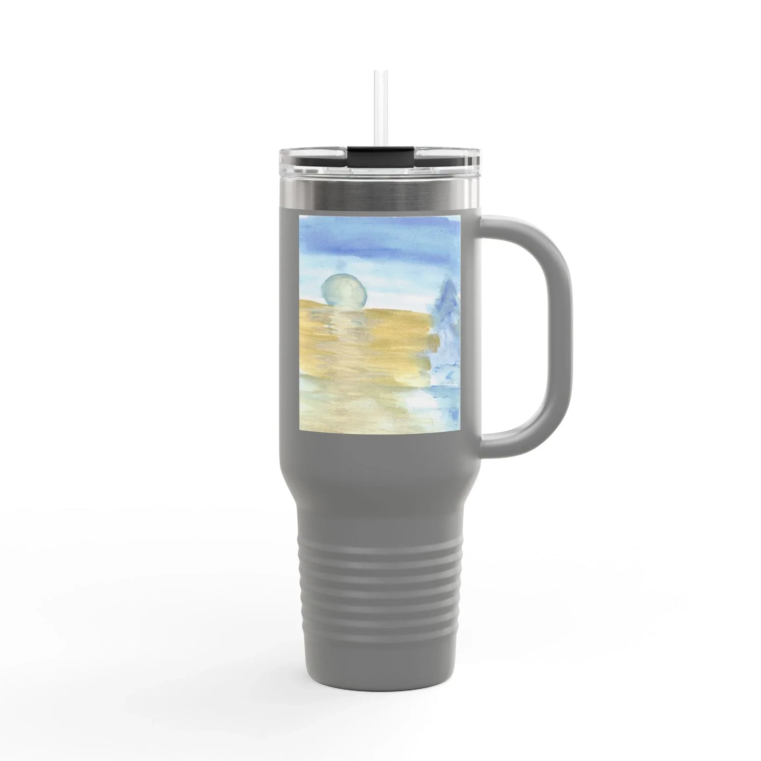 40oz Insulated Travel Mug – Blue Horizon Watercolor Design - Laure Leprince - Artiste Peintre