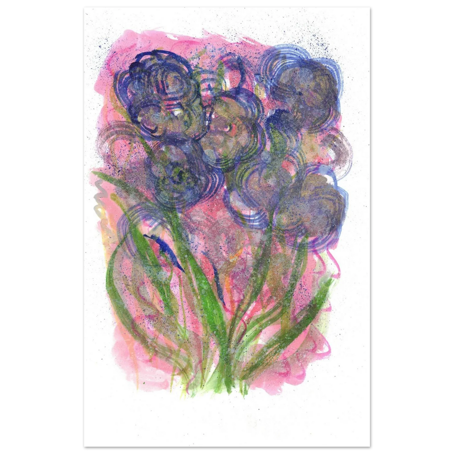 Abstract Floral Watercolor Poster: Radiant Blooms in Purple, Pink & Gold - Premium Matte Paper Art Print - Laure Leprince - Artiste Peintre
