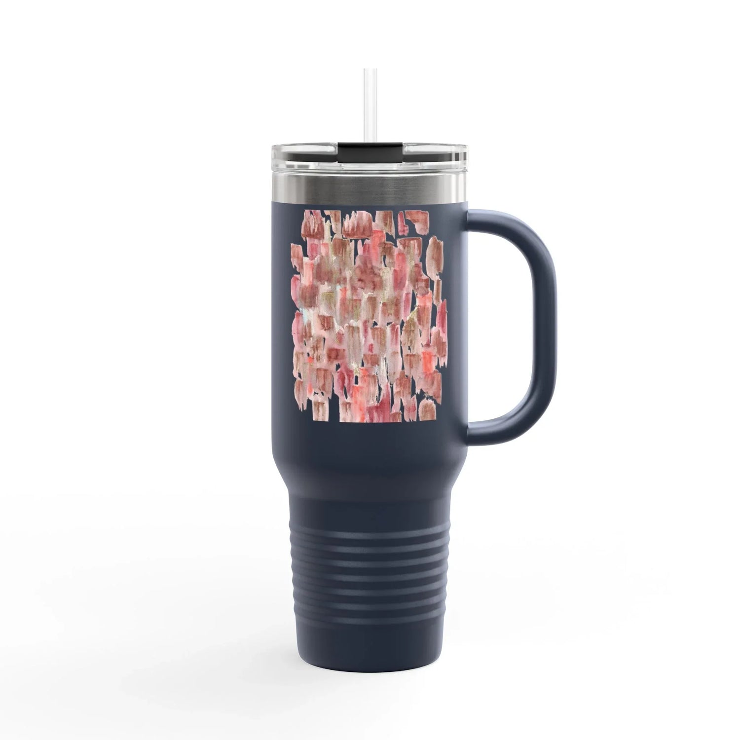 40oz Insulated Travel Mug – Terracotta Waves Watercolor Design - Laure Leprince - Artiste Peintre