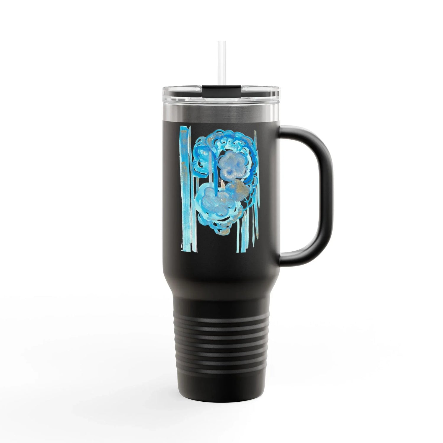Insulated Travel Mug 40oz-1,2L – Blue Floral Watercolor Design - Laure Leprince - Artiste Peintre