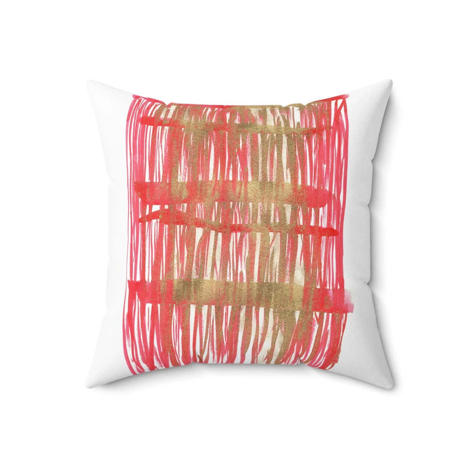 Square Throw Pillow Red Waves — Minimal Brushstroke Accent - Laure Leprince - Artiste Peintre