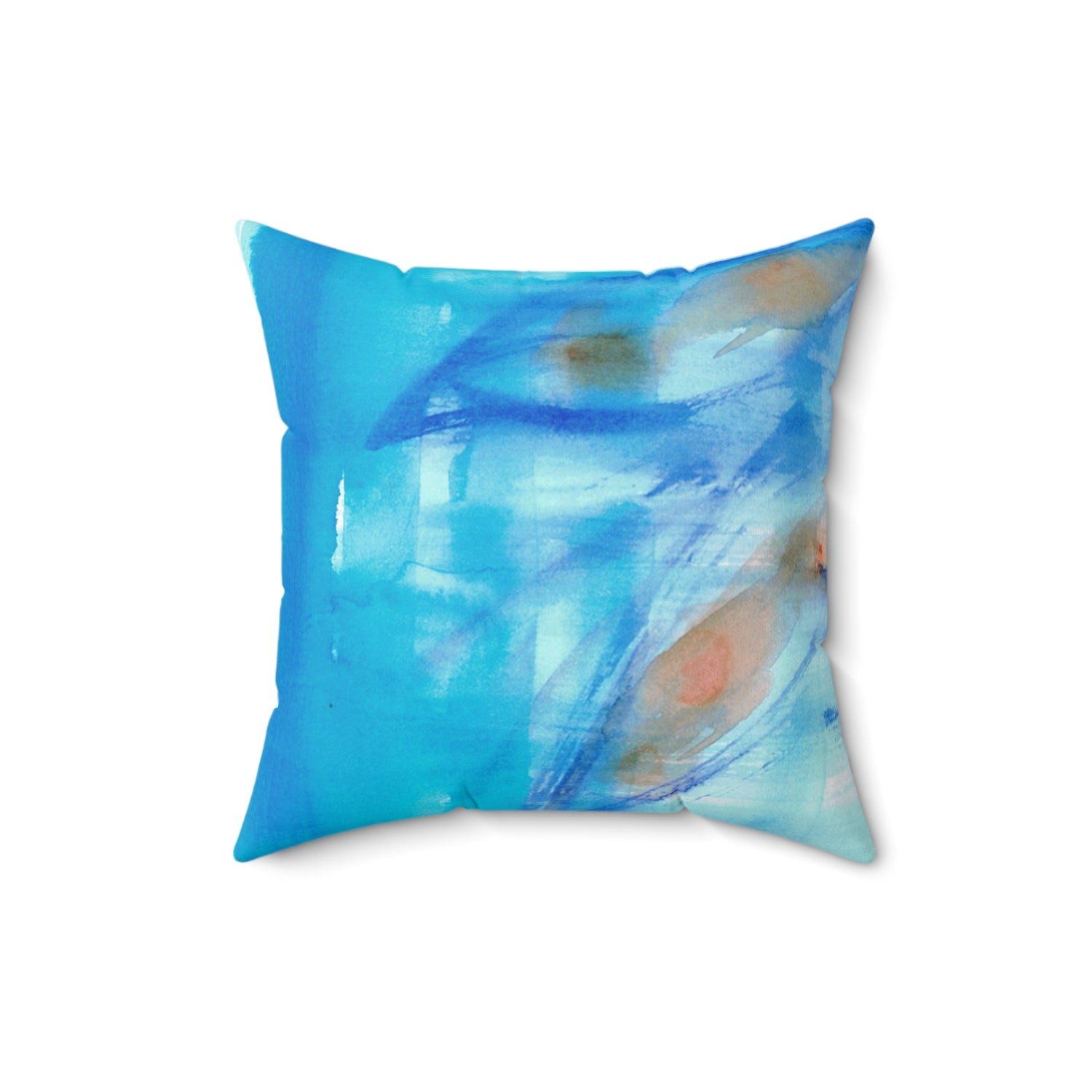 Square Throw Pillow Blue Sprouts — Minimal Blue Brushstroke Accent