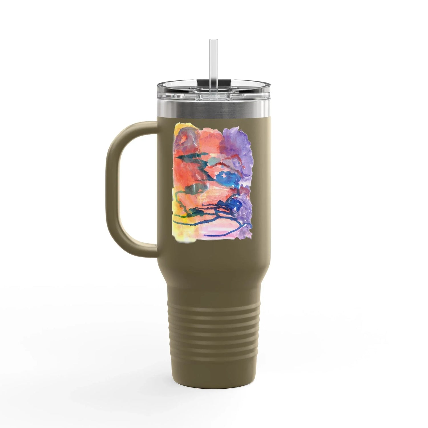 40oz Insulated Travel Mug – Neon mirage Watercolor Design - Laure Leprince - Artiste Peintre