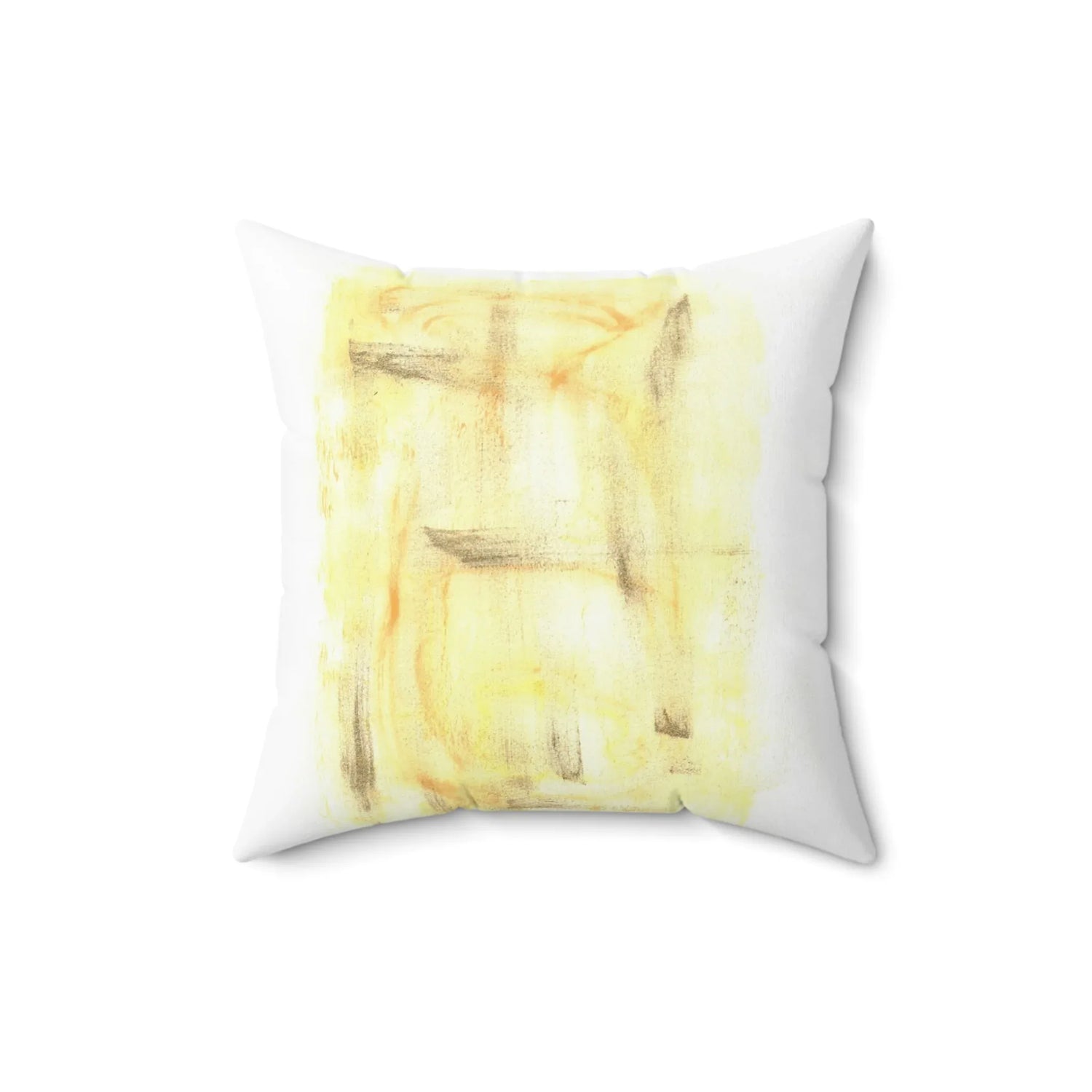 Square Throw Pillow Golden Haze — Minimal Brushstroke Accent - Laure Leprince - Artiste Peintre