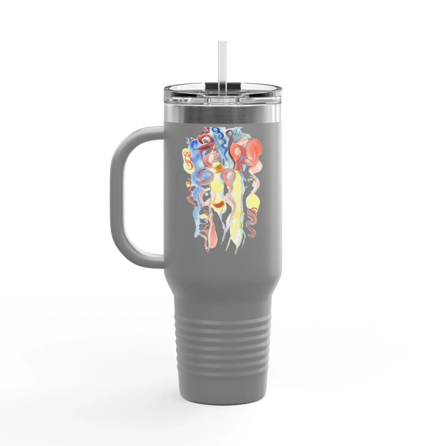 40oz Insulated Travel Mug – Les Serpentins Watercolor Design - Laure Leprince - Artiste Peintre