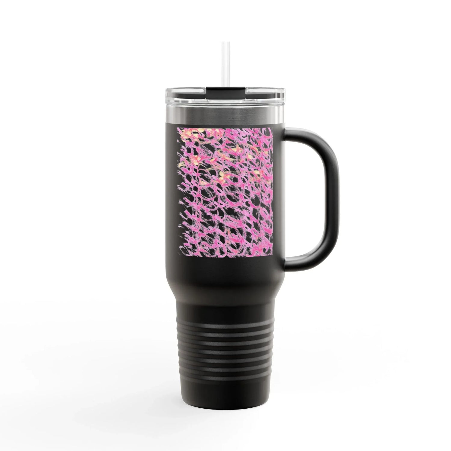 40oz Insulated Travel Mug – Pink Waves Watercolor Design - Laure Leprince - Artiste Peintre