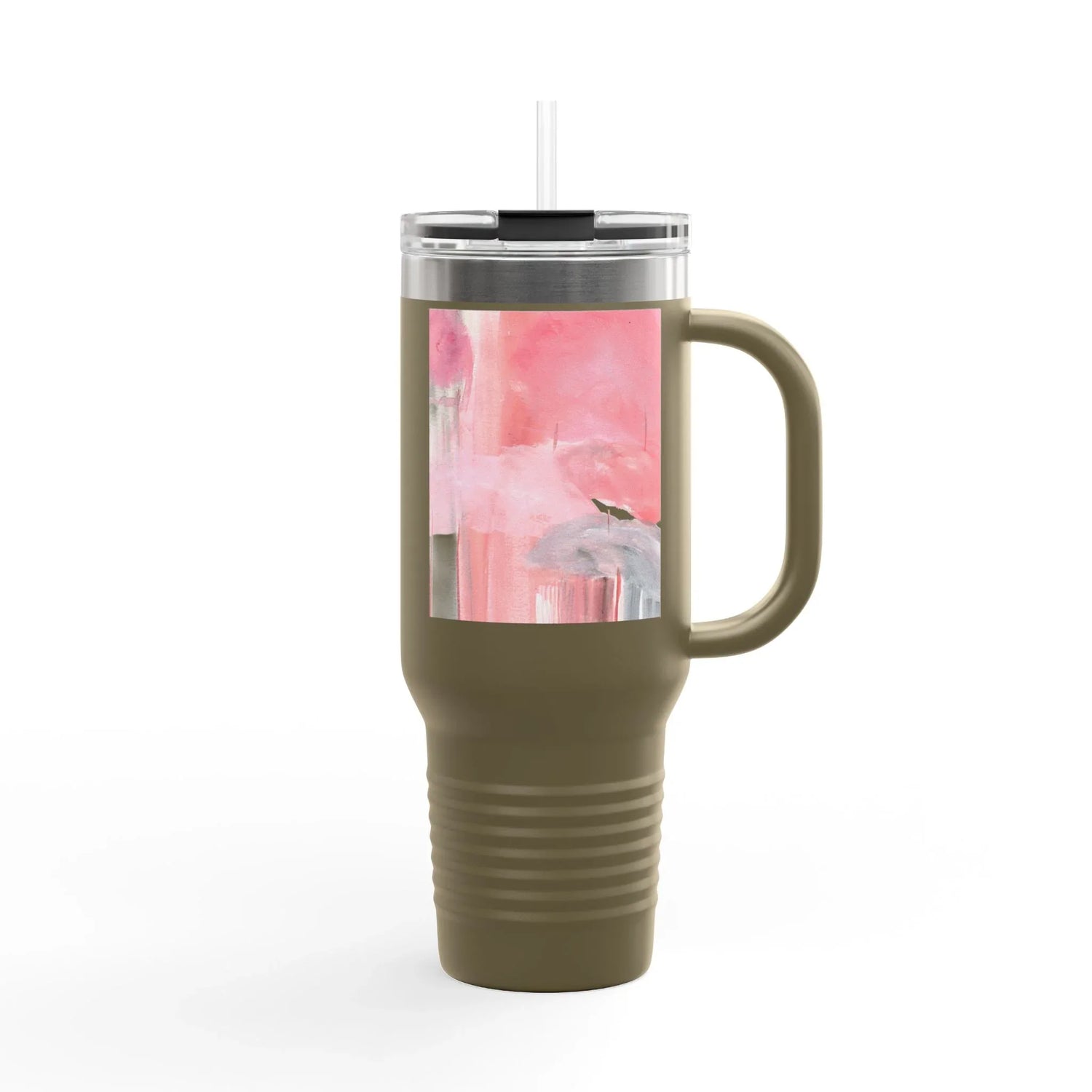 40oz Insulated Travel Mug –Blush Cascade Watercolor Design - Laure Leprince - Artiste Peintre