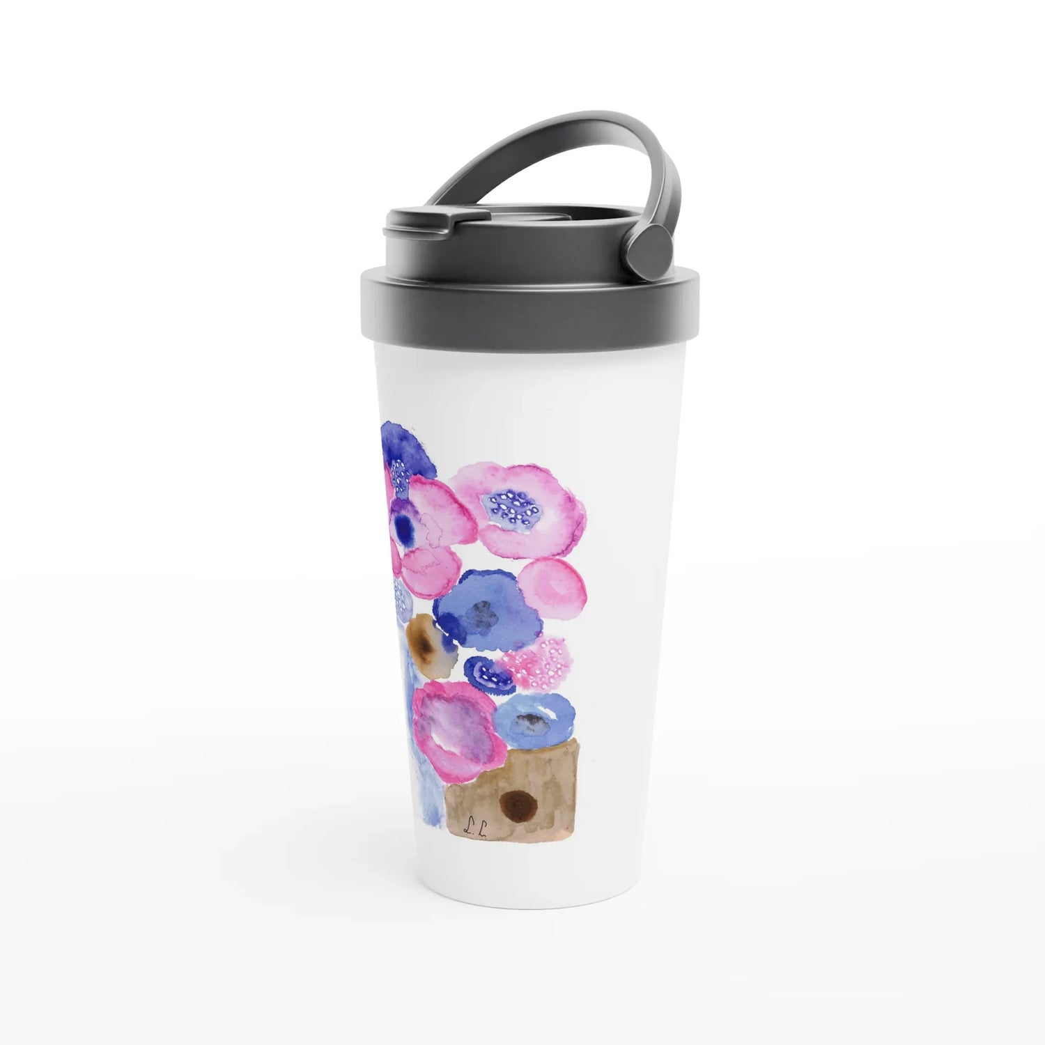 Mug de voyage blanc en acier inoxydable boreales – 44 cl boreales | Élégant, pratique et isotherme - Laure Leprince - Artiste Peintre