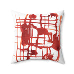 Coussin Carré Décoratif Solar Frame — Minimal Red Brushstroke Accent - Laure Leprince - Artiste Peintre