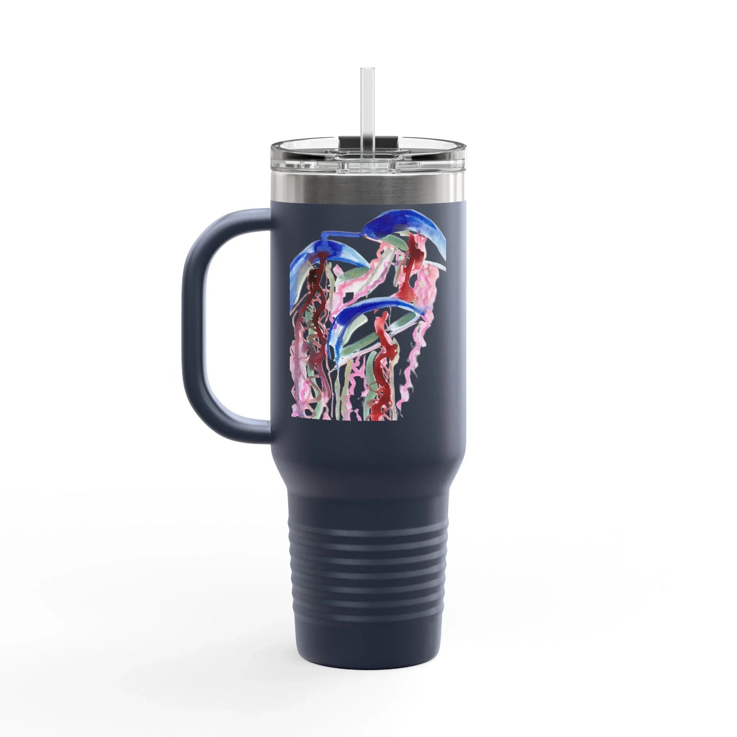 40oz Insulated Travel Mug – Coral Dance Watercolor Design - Laure Leprince - Artiste Peintre