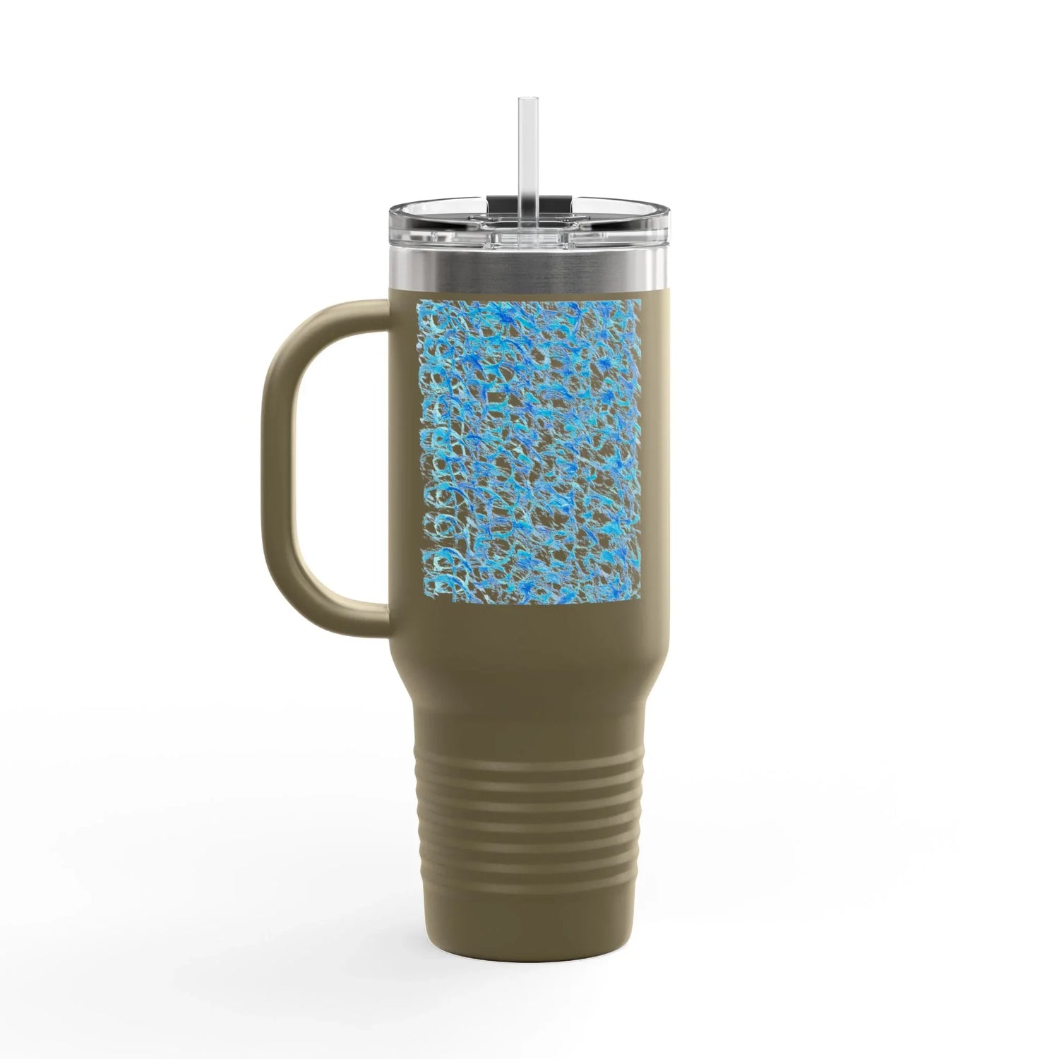 40oz Insulated Travel Mug – Blue Waves Watercolor Design - Laure Leprince - Artiste Peintre