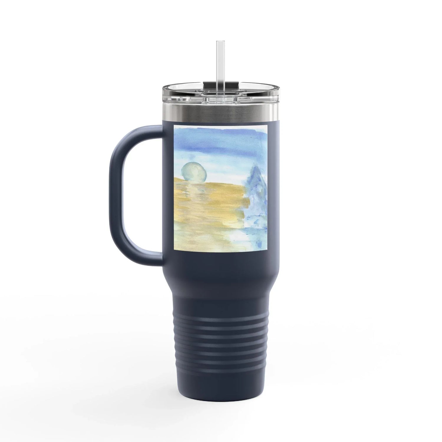 40oz Insulated Travel Mug – Blue Horizon Watercolor Design - Laure Leprince - Artiste Peintre