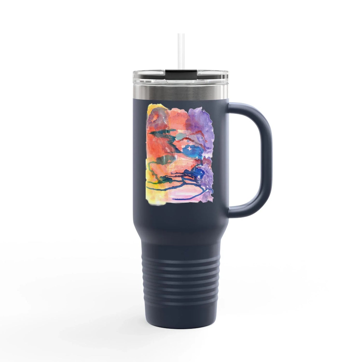 40oz Insulated Travel Mug – Neon mirage Watercolor Design - Laure Leprince - Artiste Peintre