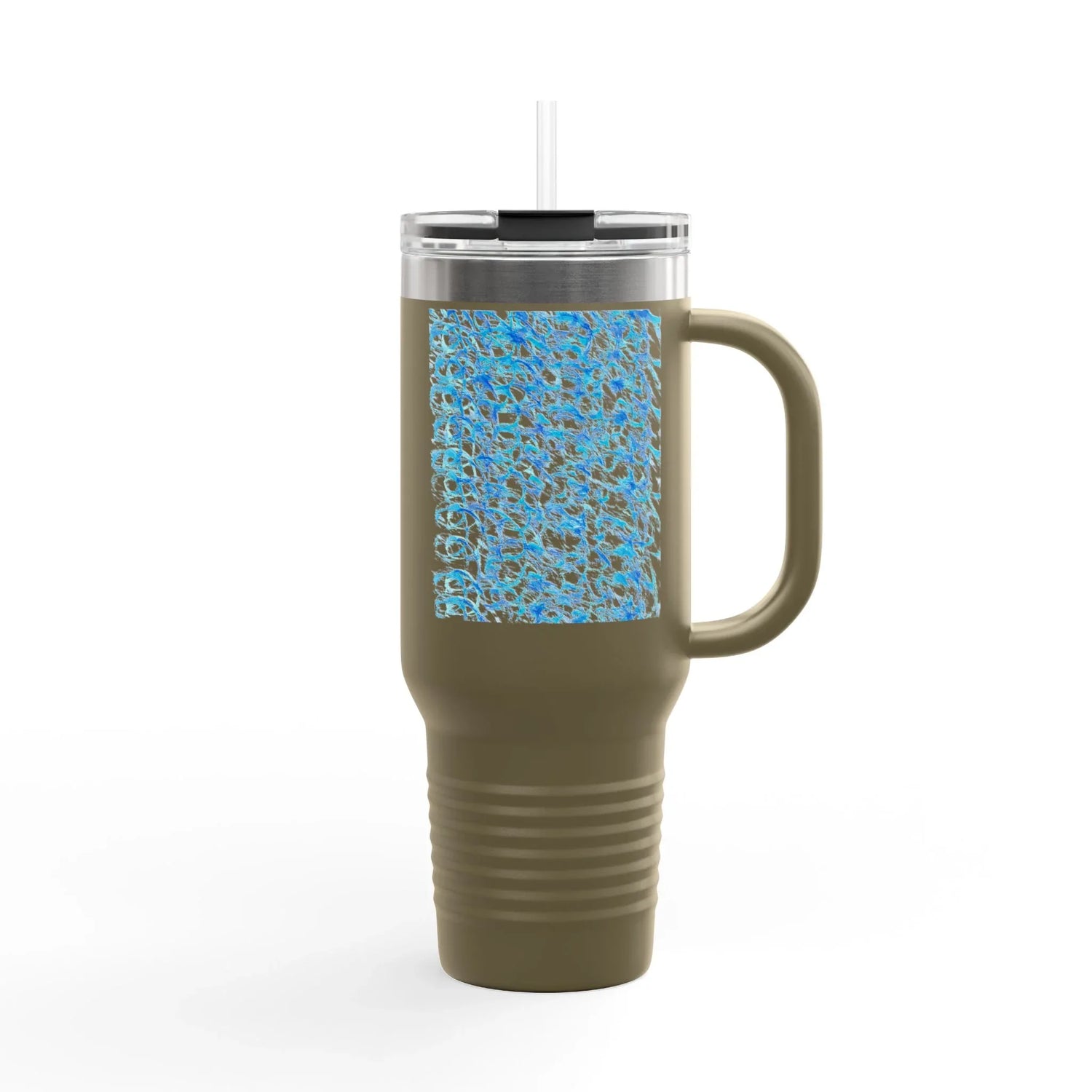40oz Insulated Travel Mug – Blue Waves Watercolor Design - Laure Leprince - Artiste Peintre