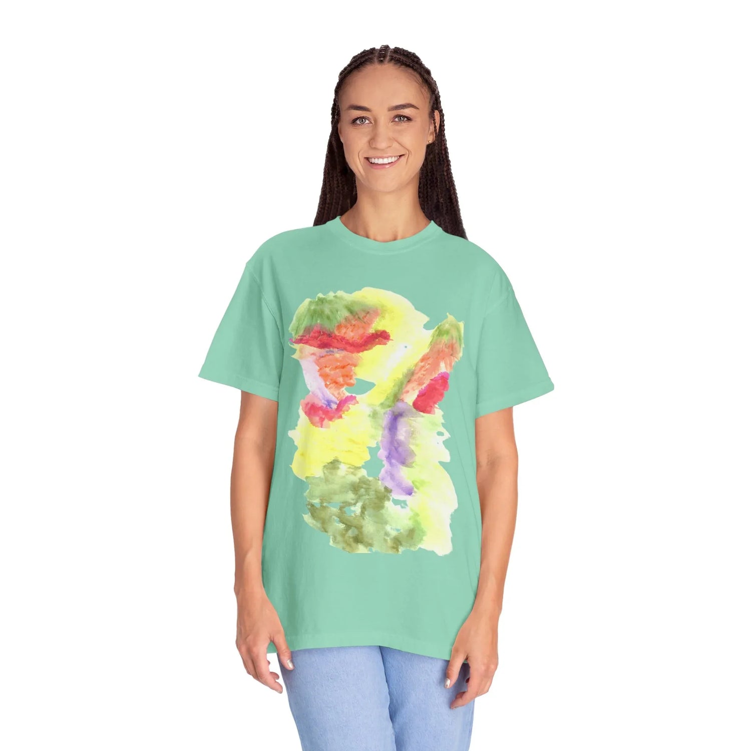 Abstract Eclosion Chromatique T-Shirt — Bright Watercolor Square Art Tee - Laure Leprince - Artiste Peintre