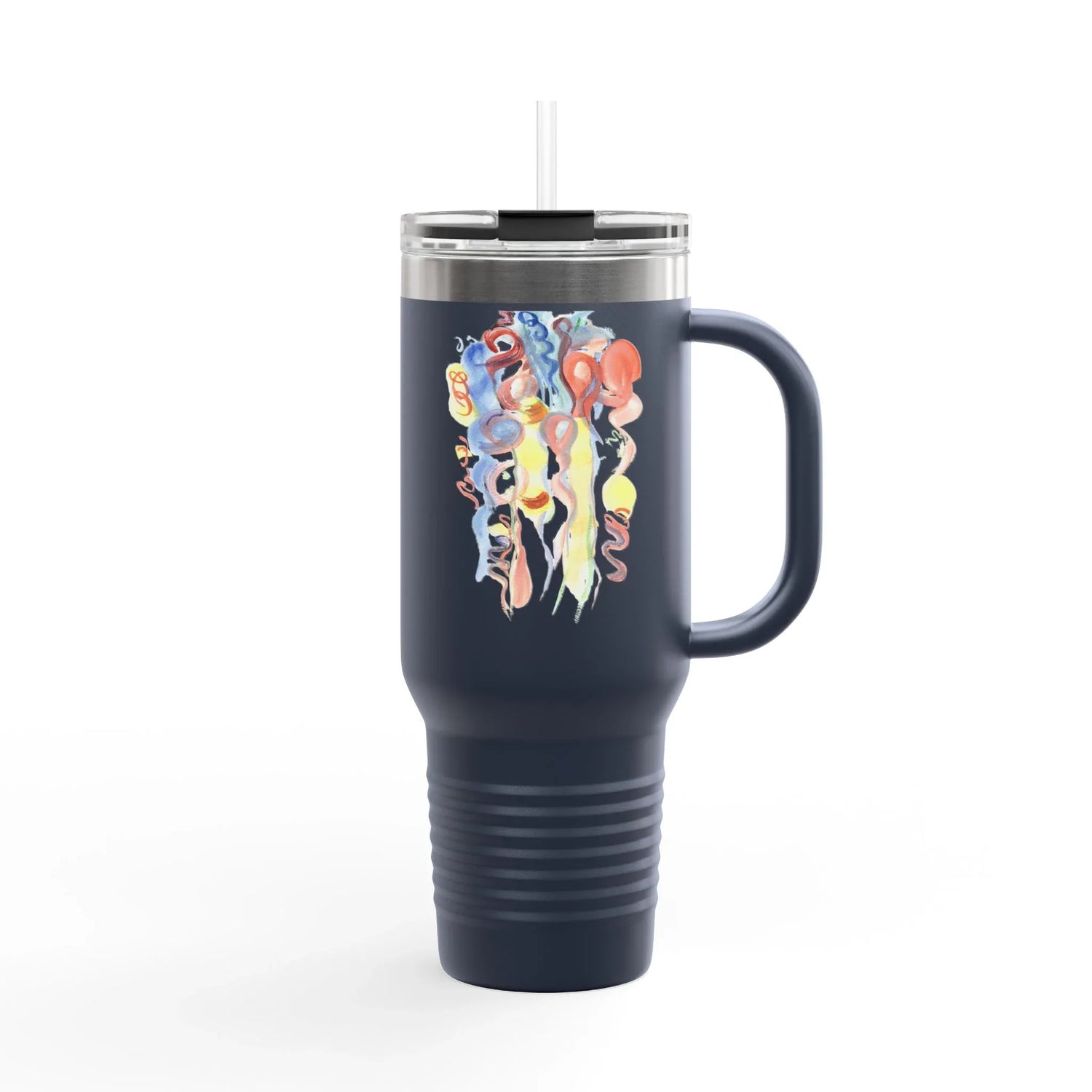 40oz Insulated Travel Mug – Les Serpentins Watercolor Design - Laure Leprince - Artiste Peintre