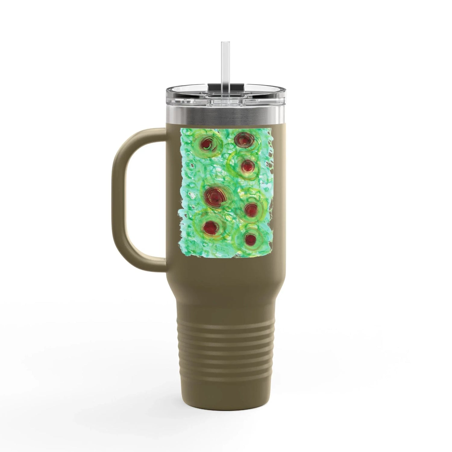40oz Insulated Travel Mug – green Echo Watercolor Design - Laure Leprince - Artiste Peintre