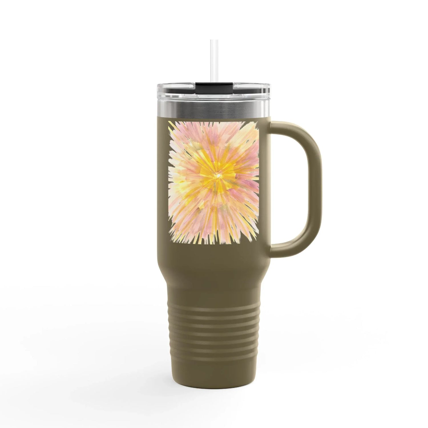 40oz Insulated Travel Mug – Solar Bloom Watercolor Design - Laure Leprince - Artiste Peintre