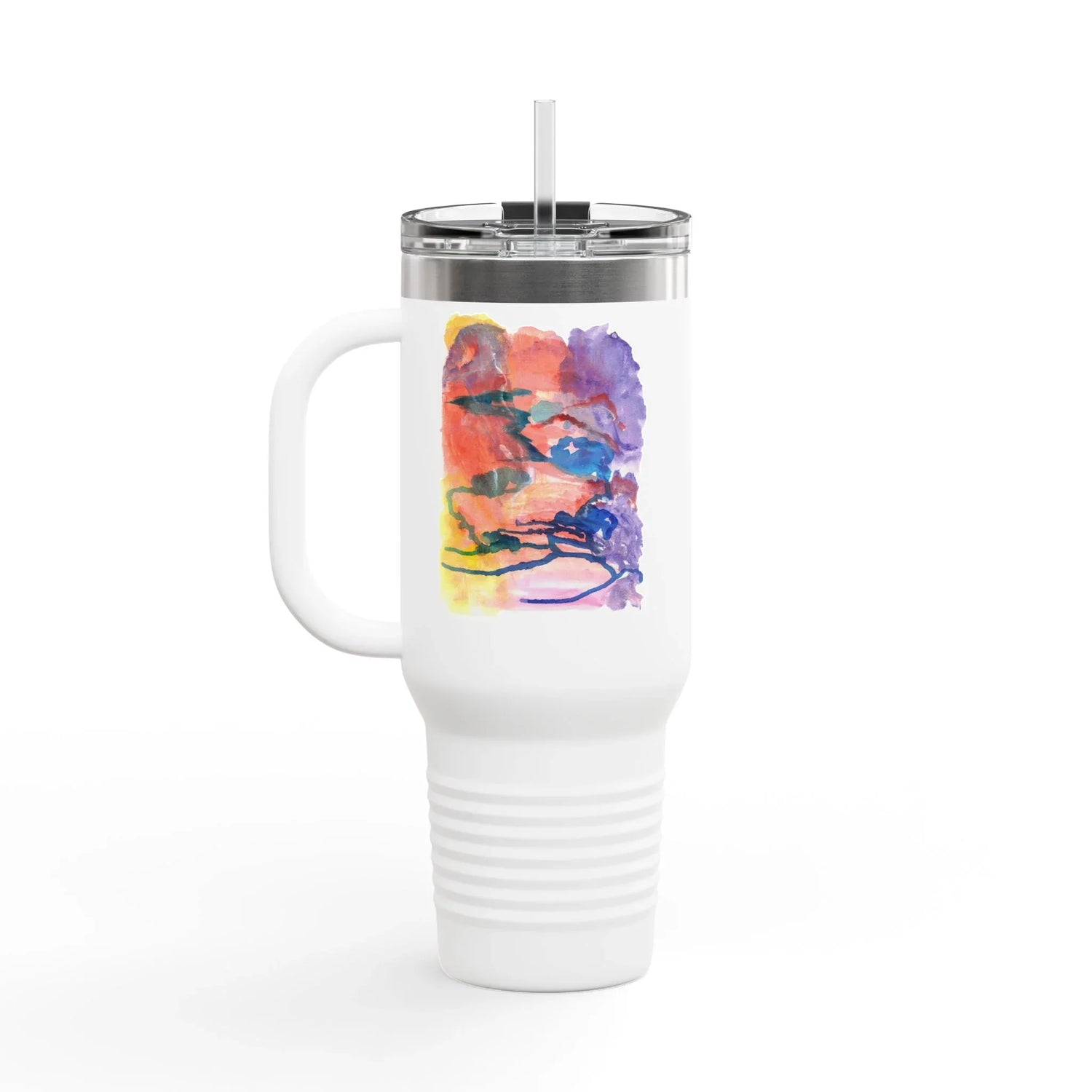 40oz Insulated Travel Mug – Neon mirage Watercolor Design - Laure Leprince - Artiste Peintre