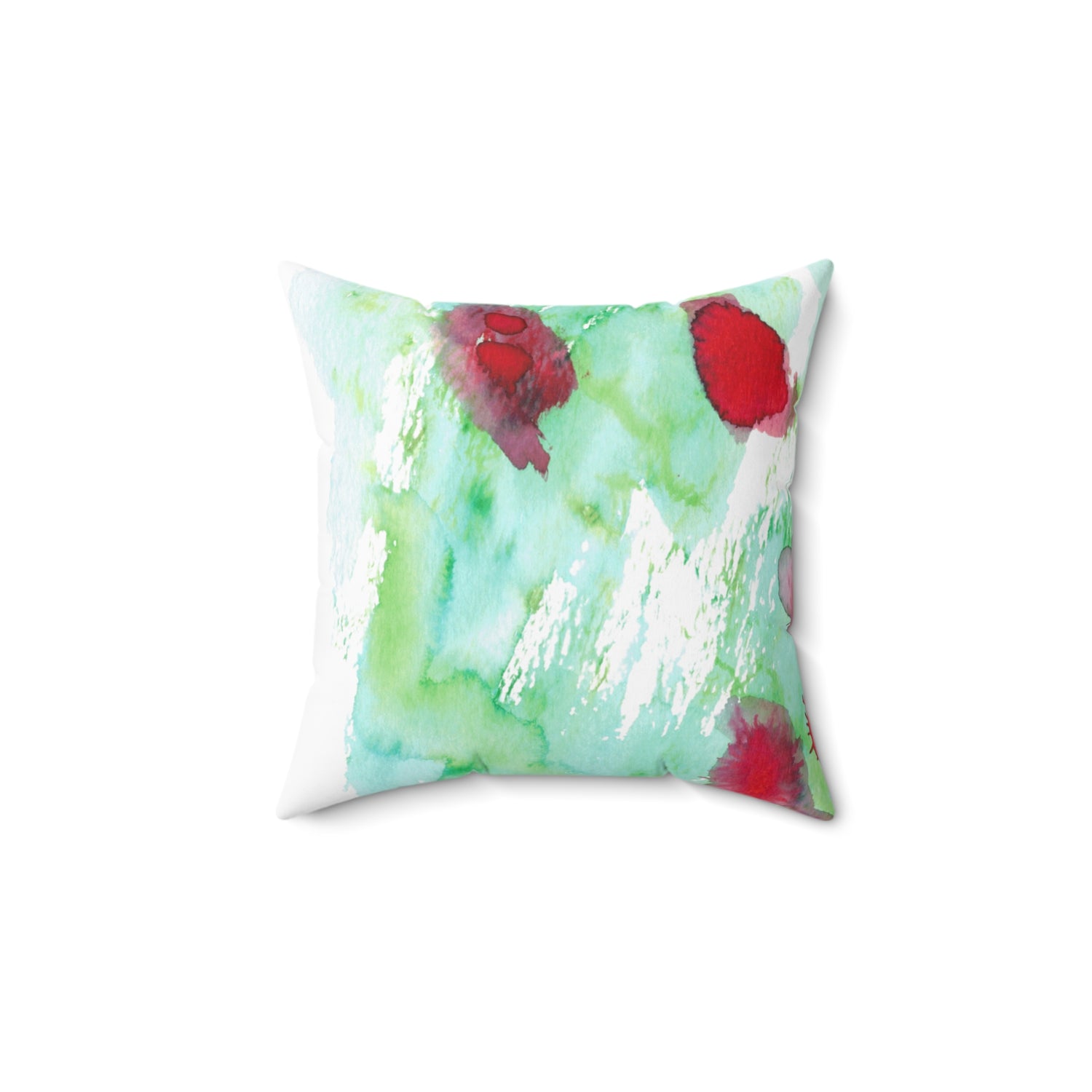 Square Throw Pillow Eclats Rouges — Minimal Green Brushstroke Accent