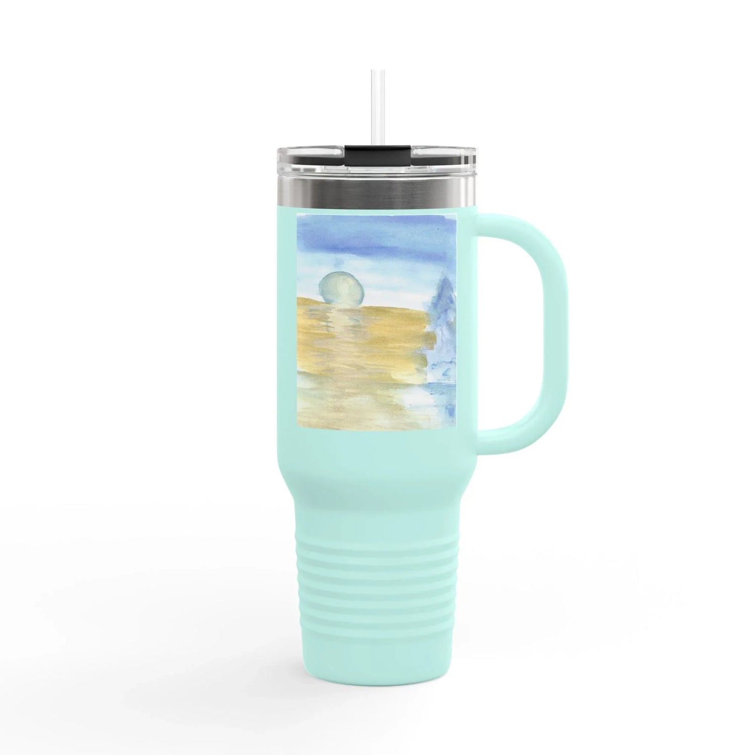 40oz Insulated Travel Mug – Blue Horizon Watercolor Design - Laure Leprince - Artiste Peintre