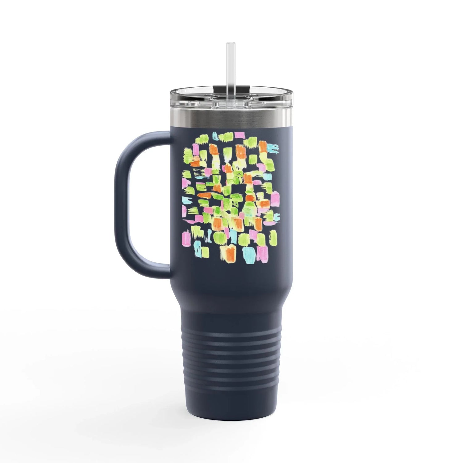 40oz Insulated Travel Mug – Pastel Mosaic Watercolor Design - Laure Leprince - Artiste Peintre