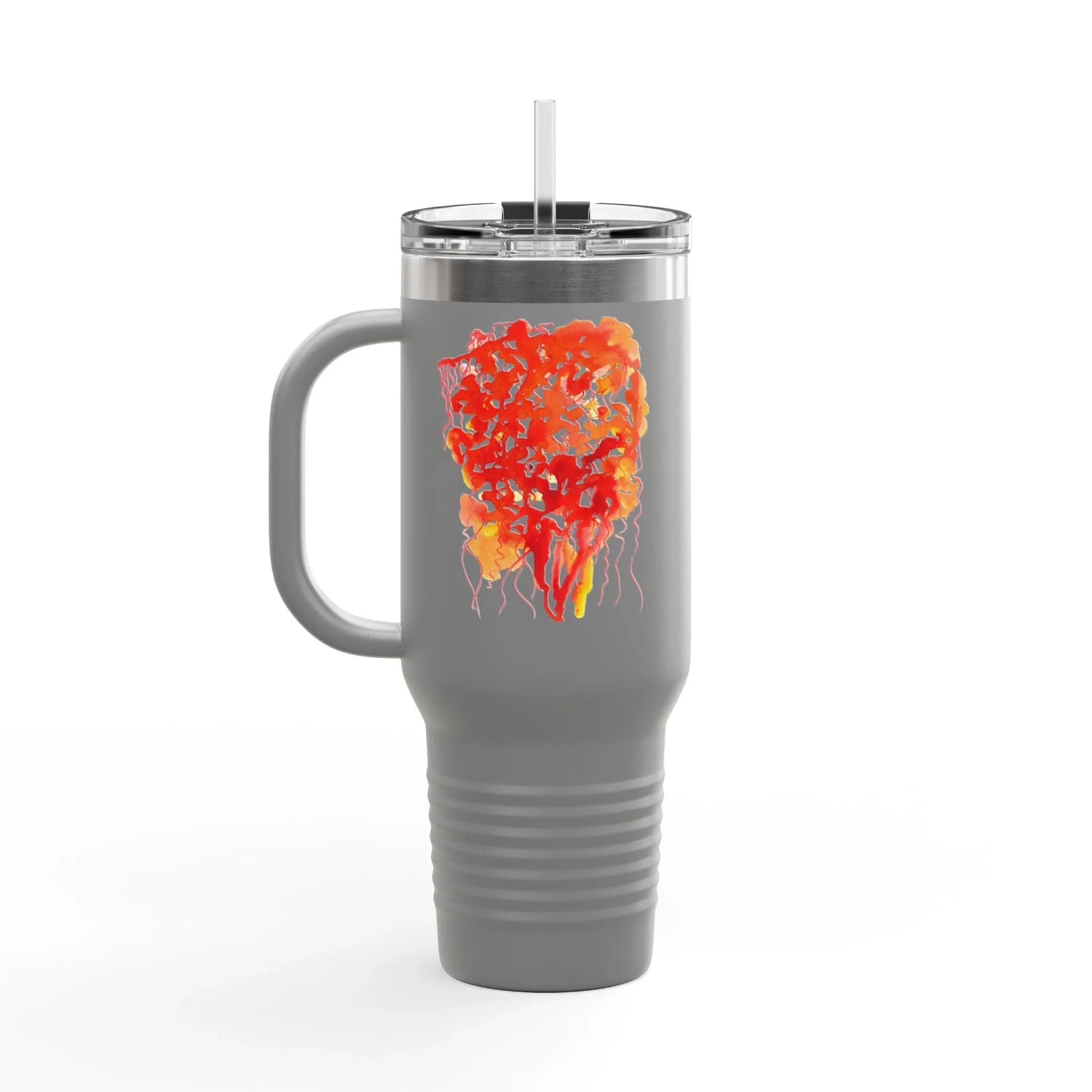 40oz Insulated Travel Mug – Eclats Corail Watercolor Design - Laure Leprince - Artiste Peintre