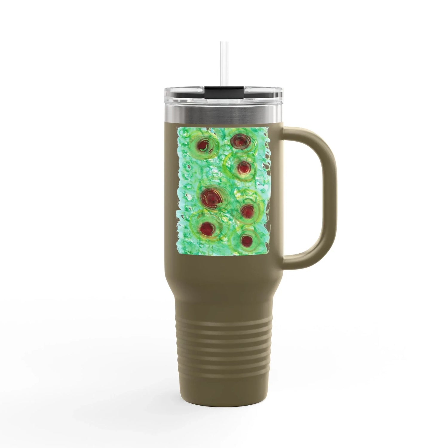 40oz Insulated Travel Mug – green Echo Watercolor Design - Laure Leprince - Artiste Peintre