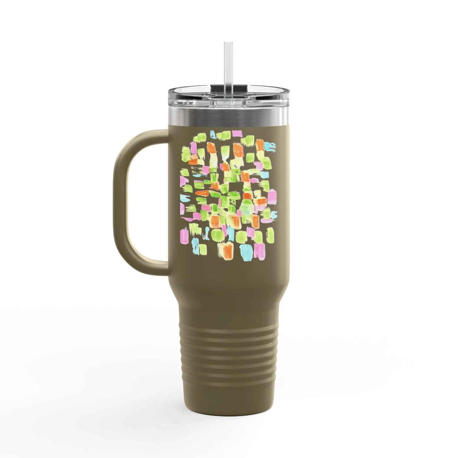 40oz Insulated Travel Mug – Pastel Mosaic Watercolor Design - Laure Leprince - Artiste Peintre