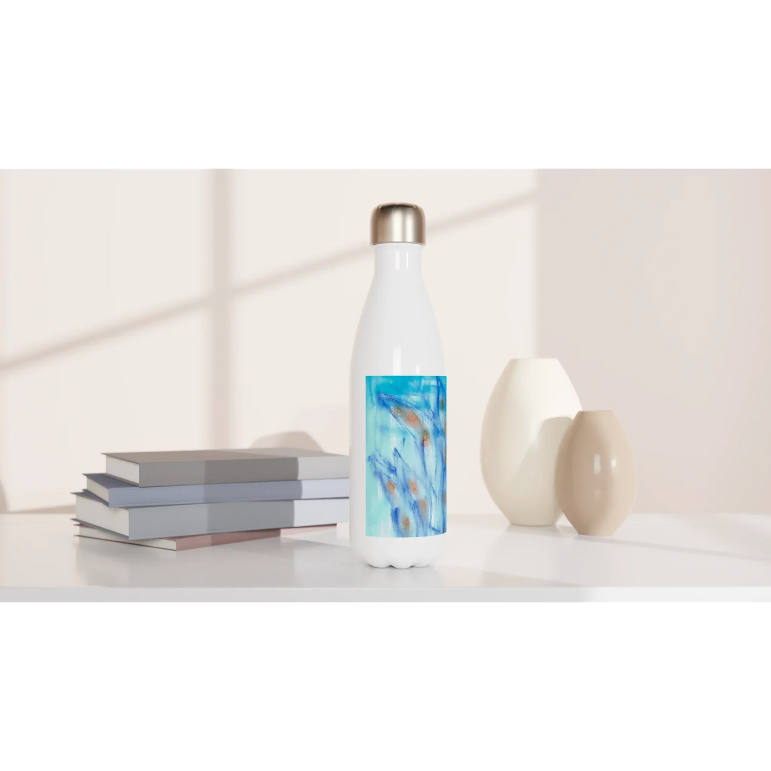 Bouteille isotherme en acier inoxydable 500 ml Blue Sprouts – Design artistique exclusif - Laure Leprince - Artiste Peintre
