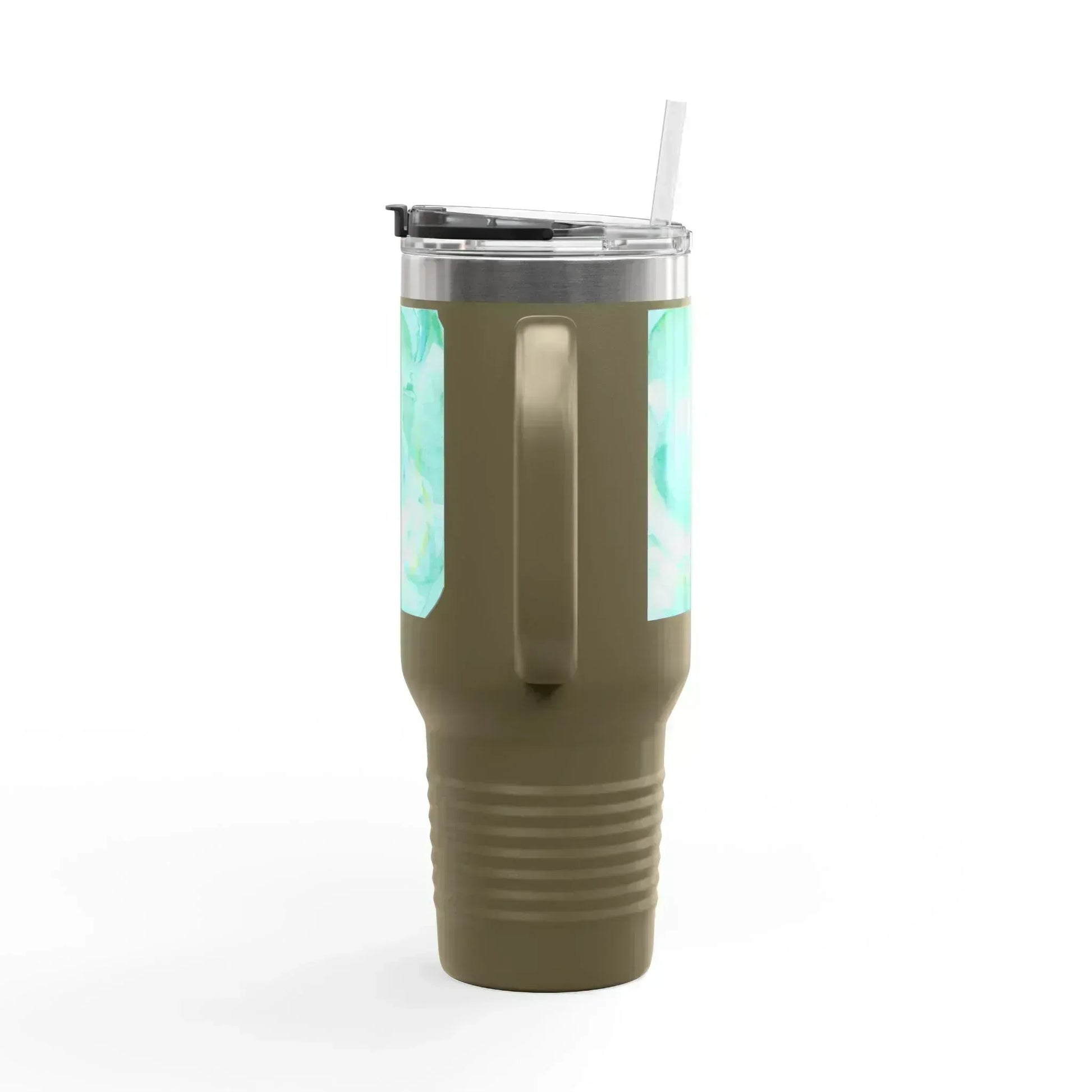 40oz Insulated Travel Mug – Aqua Bloom Watercolor Design - Laure Leprince - Artiste Peintre
