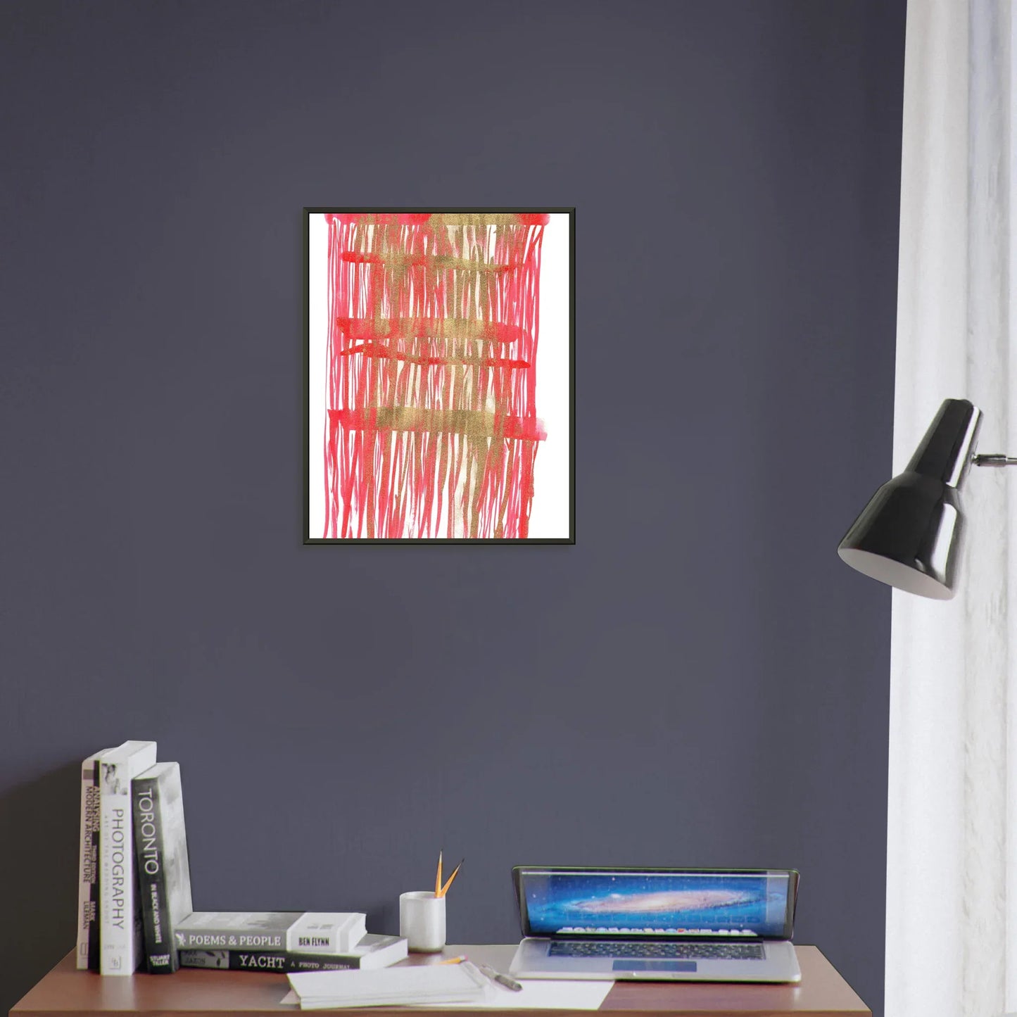 Classic Semi-Glossy Paper Metal Framed Poster Red Waves - Laure Leprince - Artiste Peintre