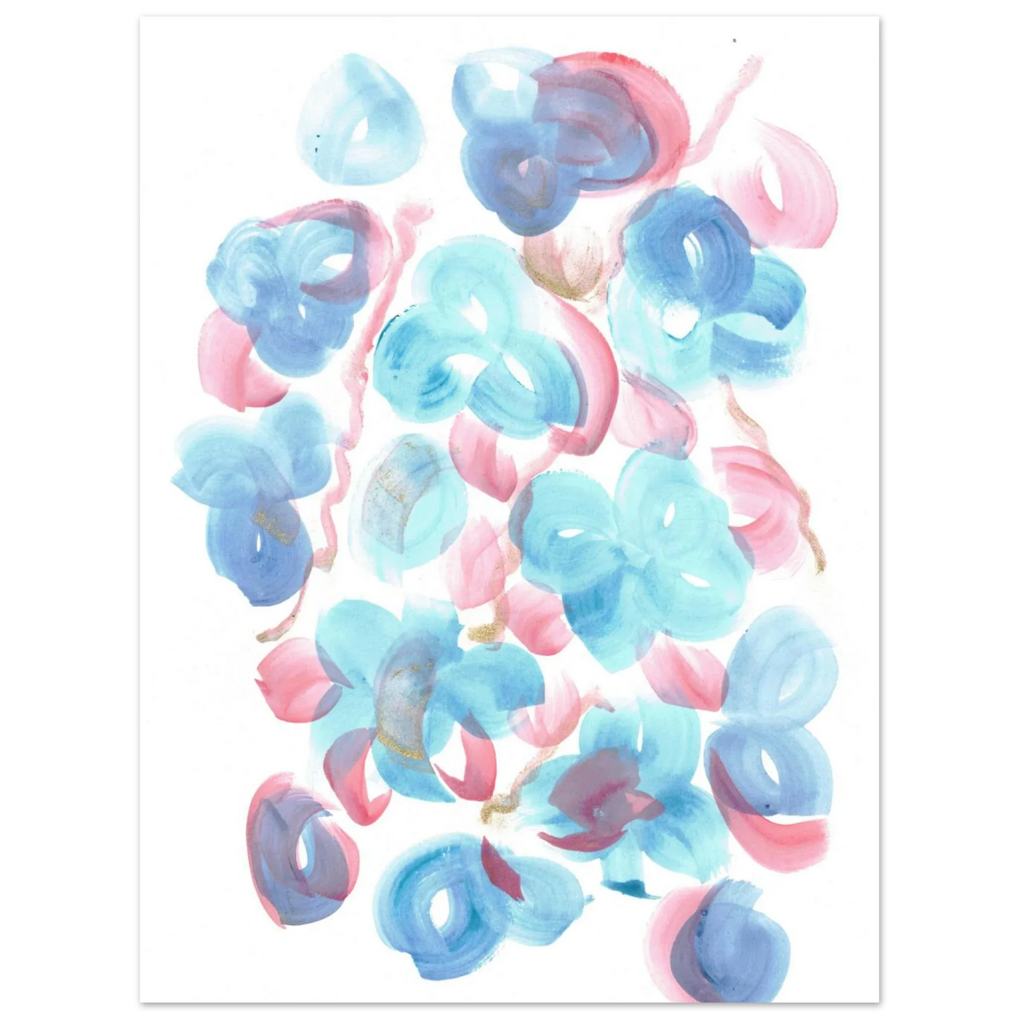 Abstract Floral Blush & Teal: Dreamy Watercolor Art Print on Premium Matte Paper - Laure Leprince - Artiste Peintre